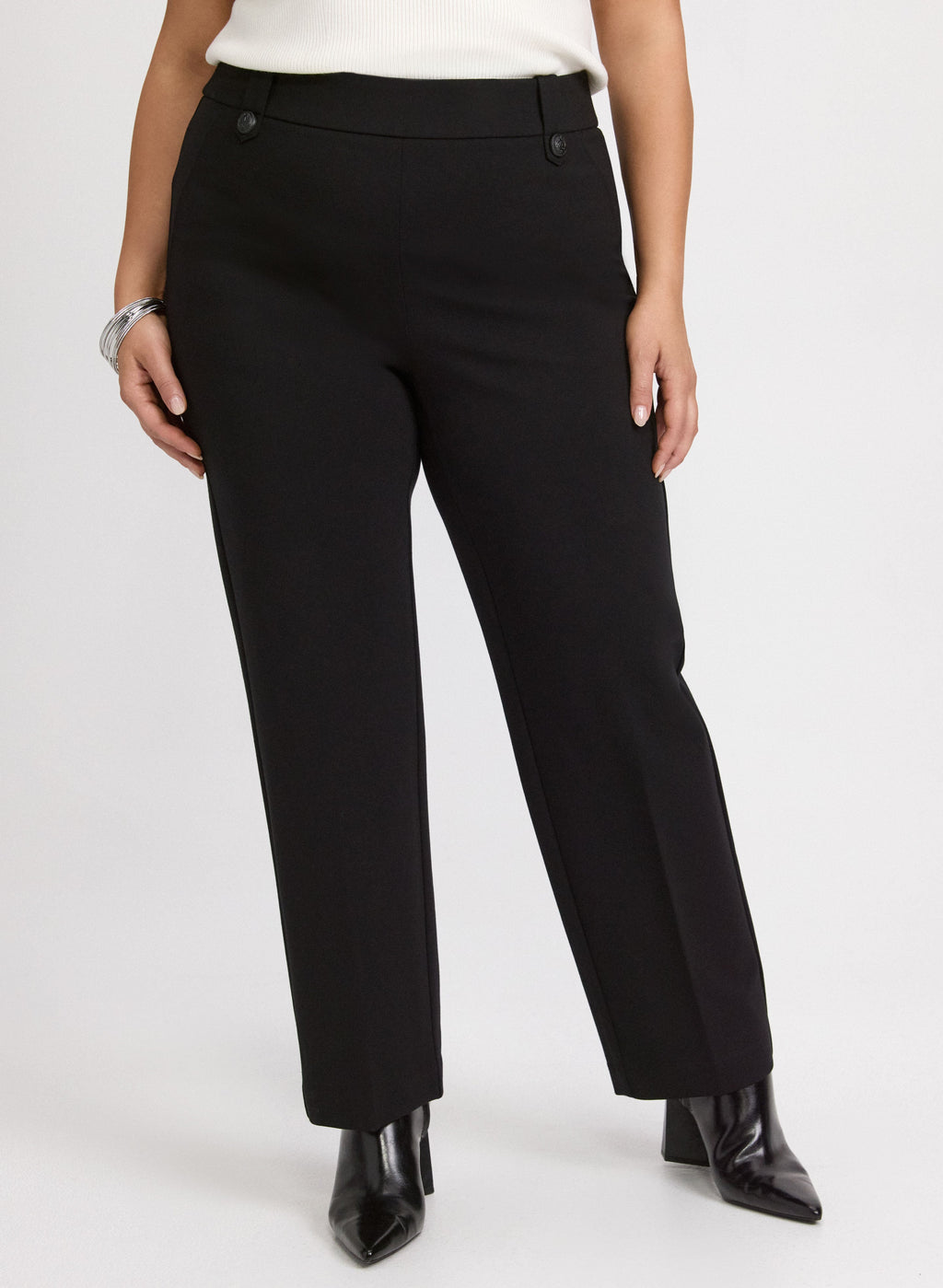Ava Embossed Button Straight-Leg Pants