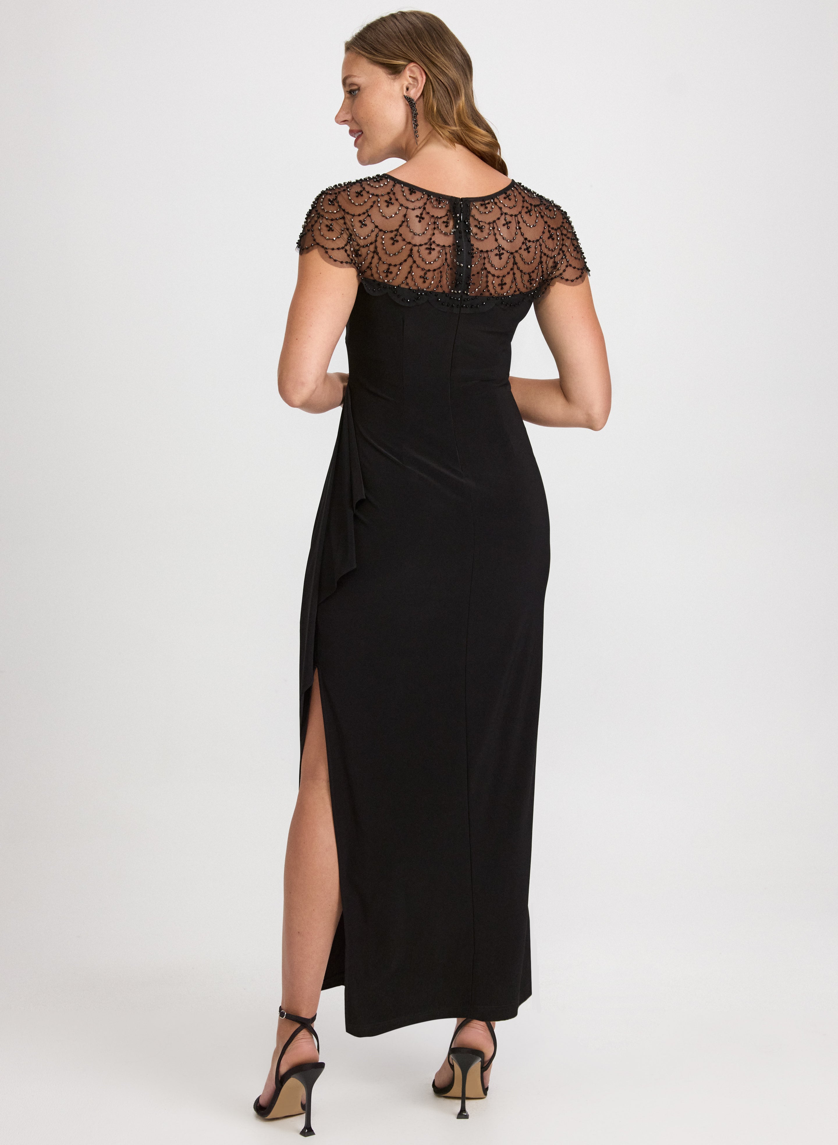 Beaded Mesh Yoke Dress