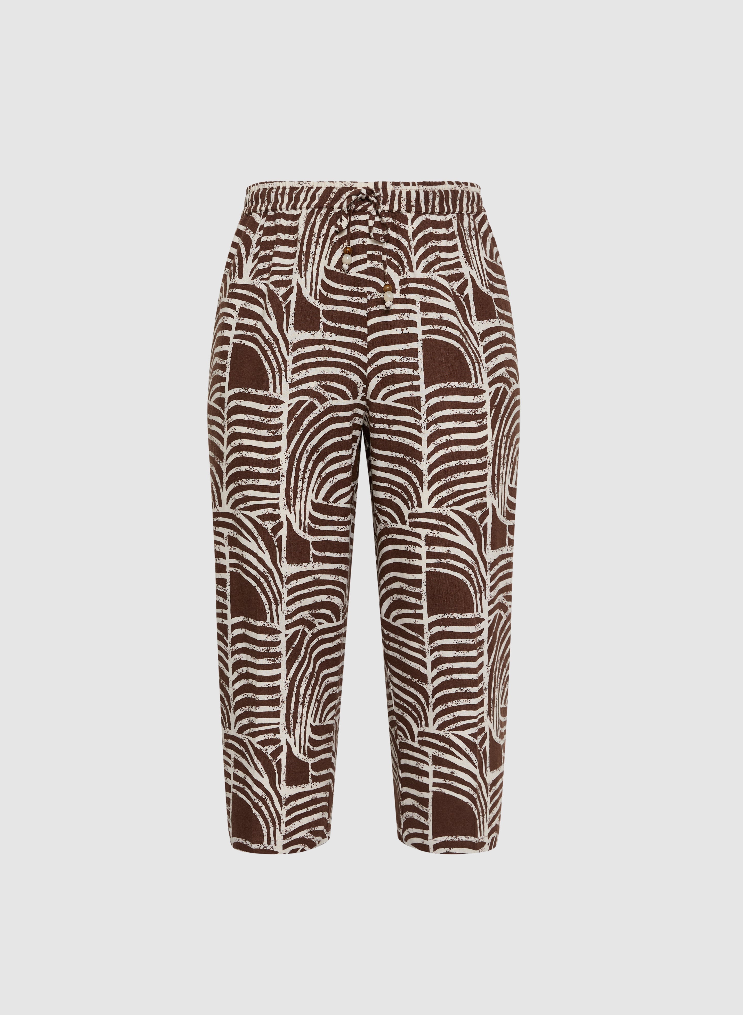 Abstract Linen-Blend Capris
