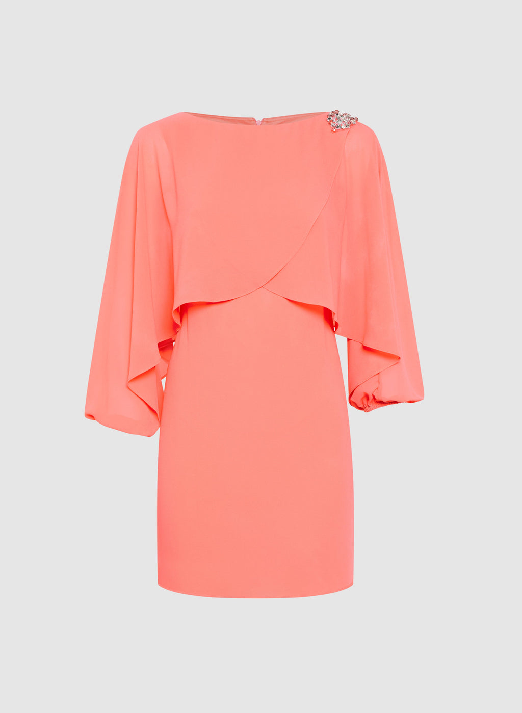 Brooch Embellished Capelet Dress