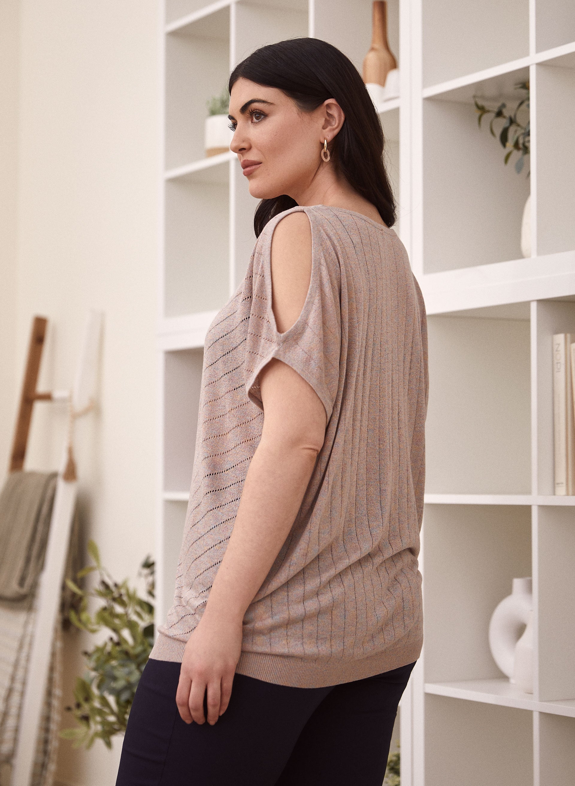 Cold Shoulder Short Sleeve Sweater