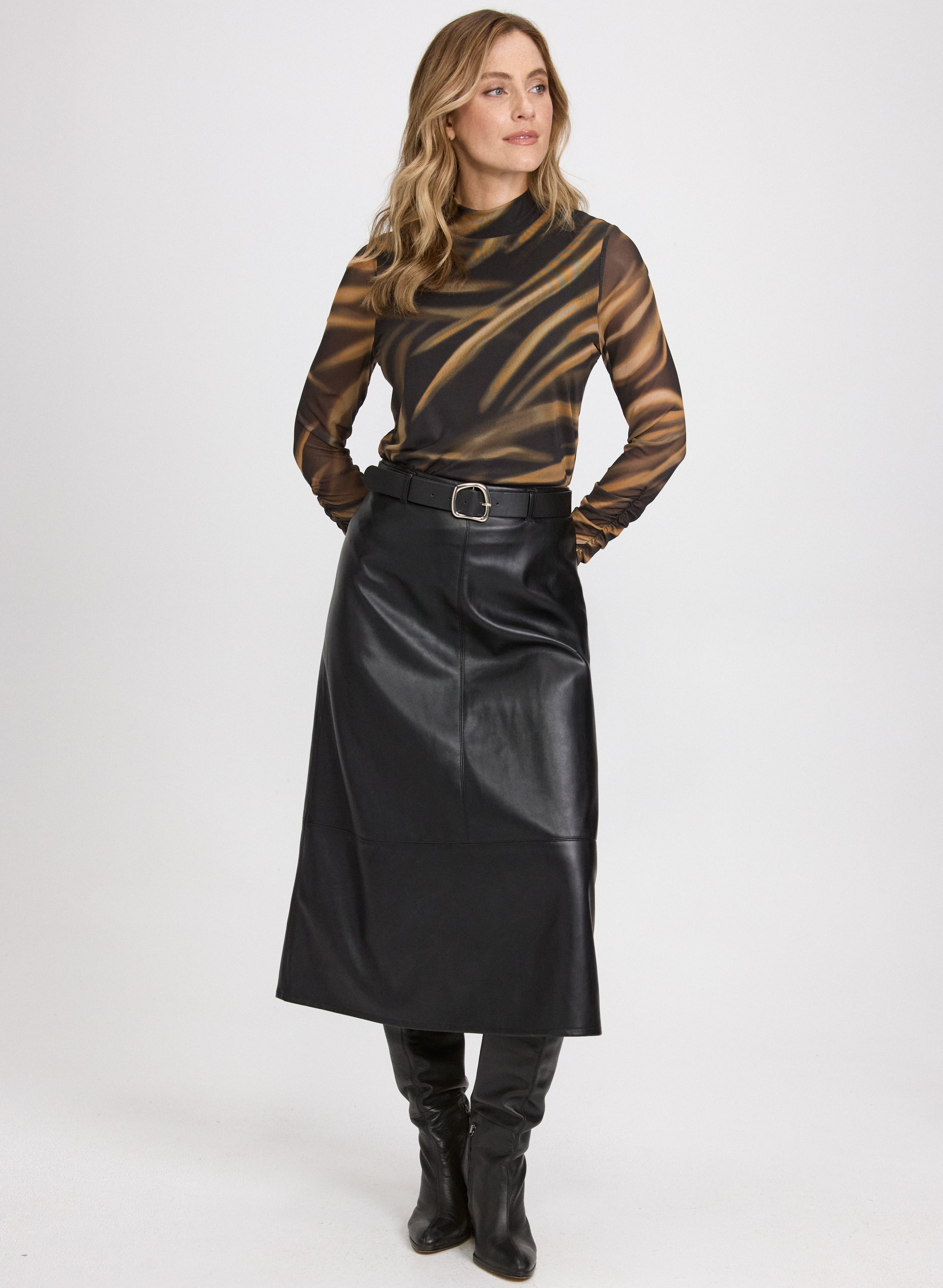 Belted Vegan Leather Skirt