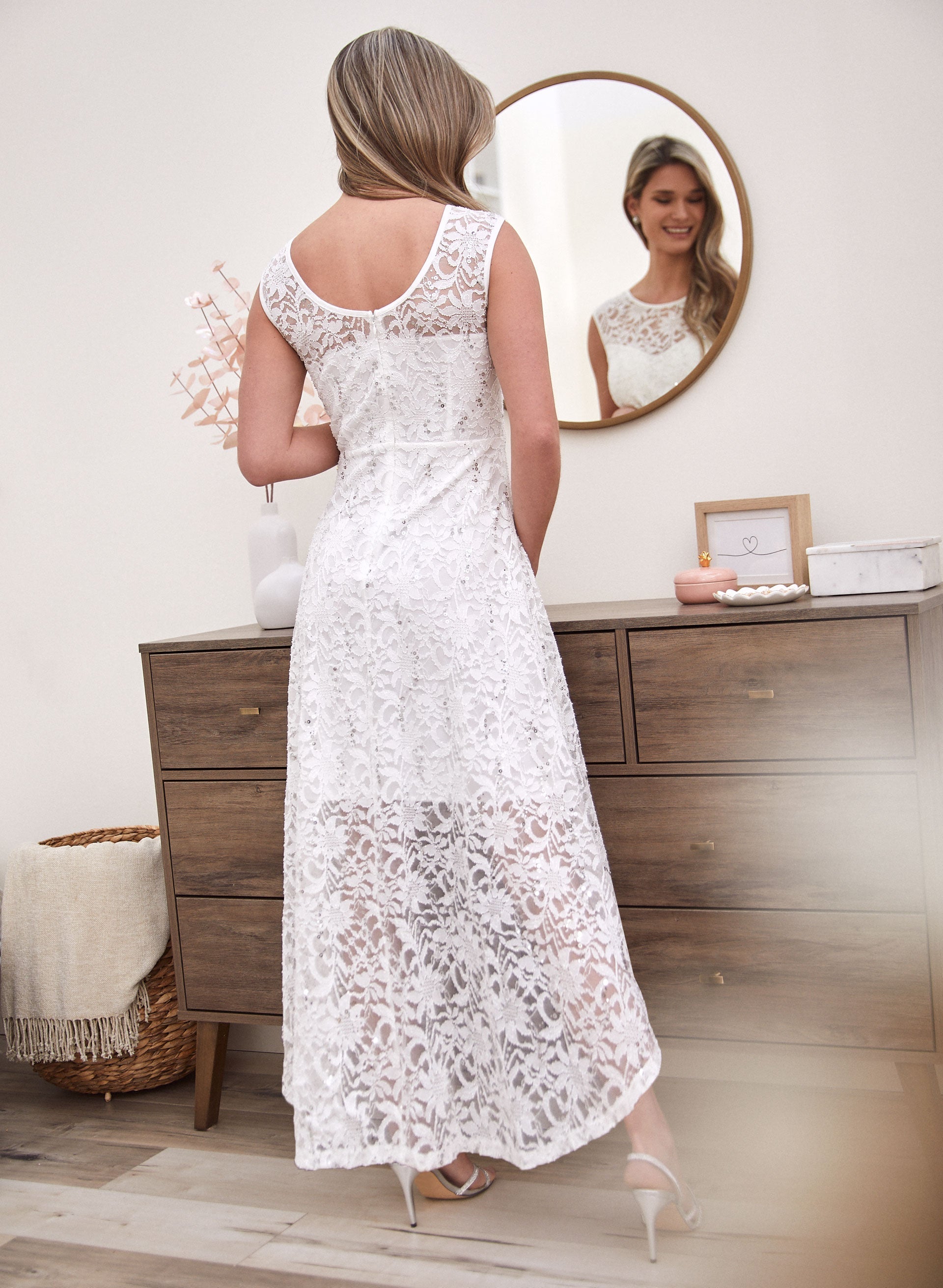 Asymmetric Lace Illusion Dress