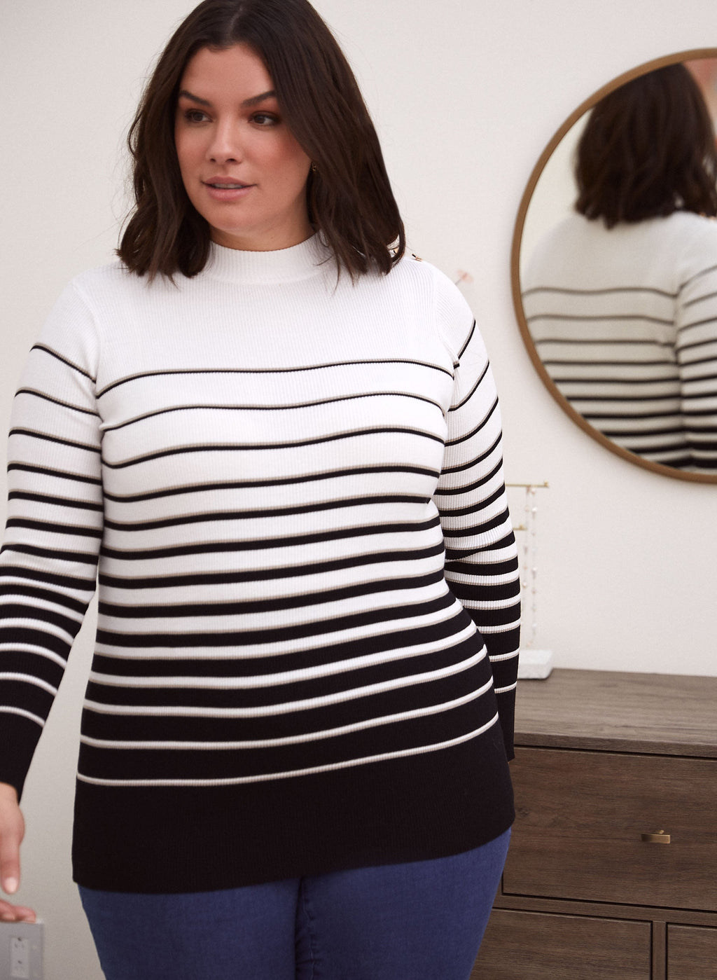 Button Detail Stripe Print Sweater