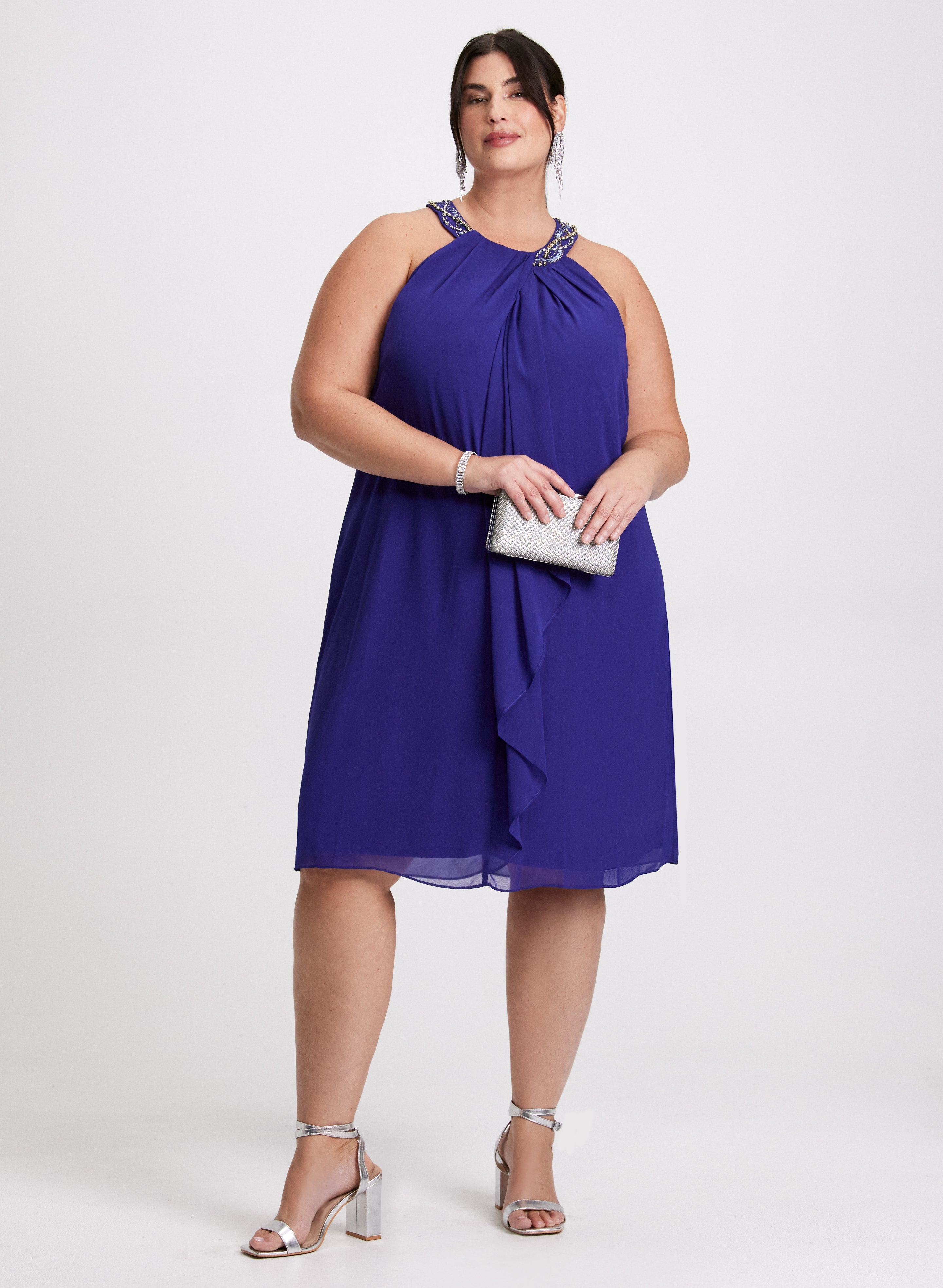 Beaded Flounce Front Dress