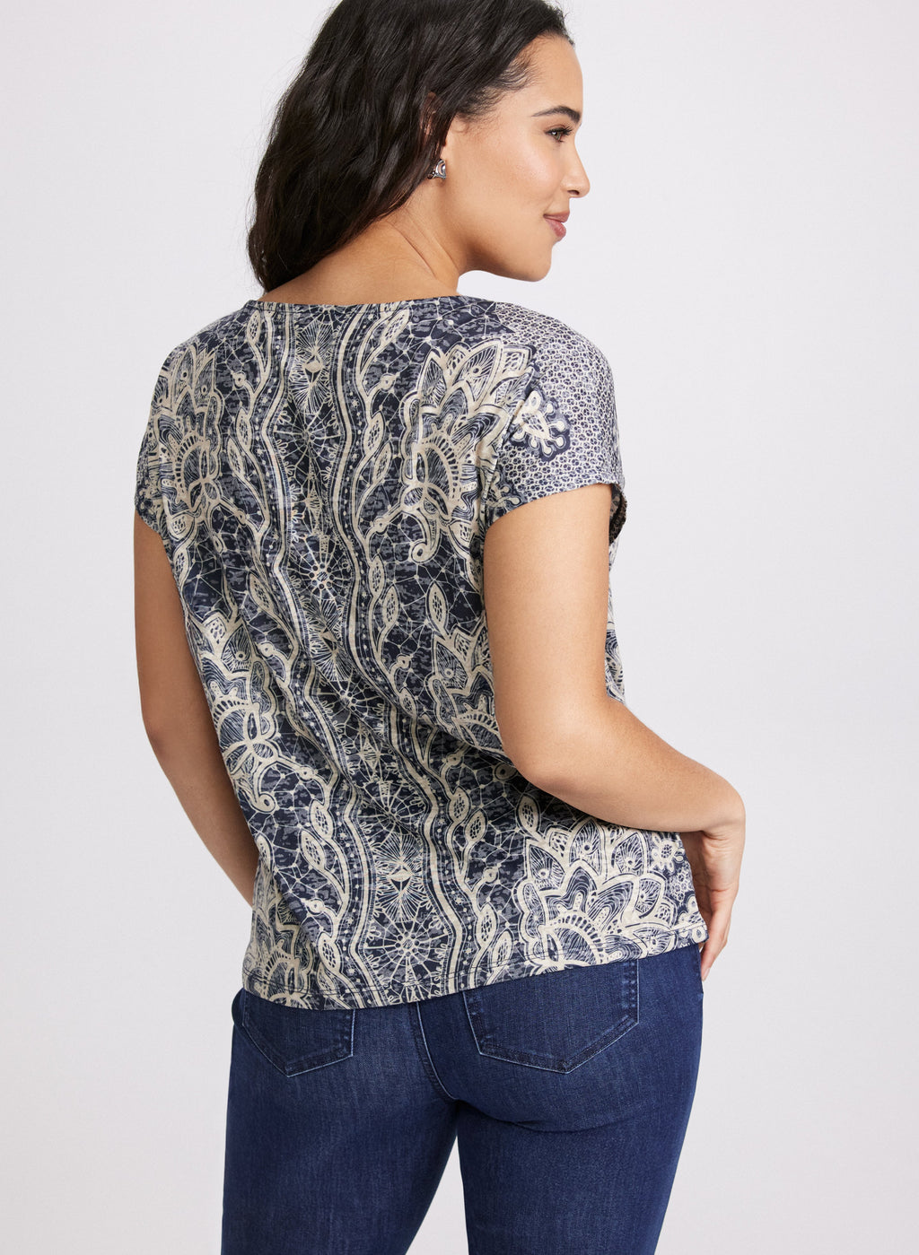 Abstract Rhinestone Embellished T-Shirt