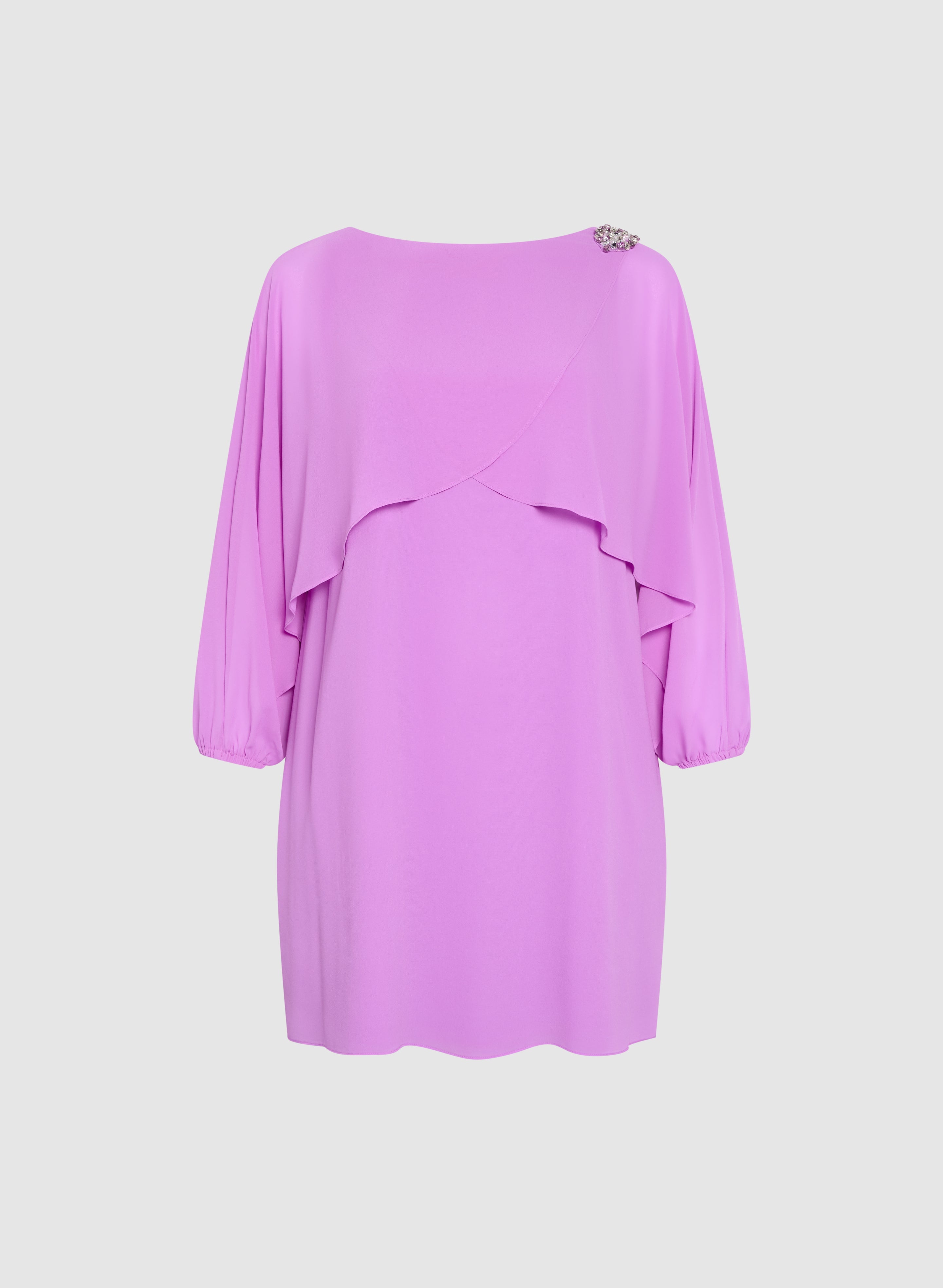 Brooch Embellished Capelet Dress