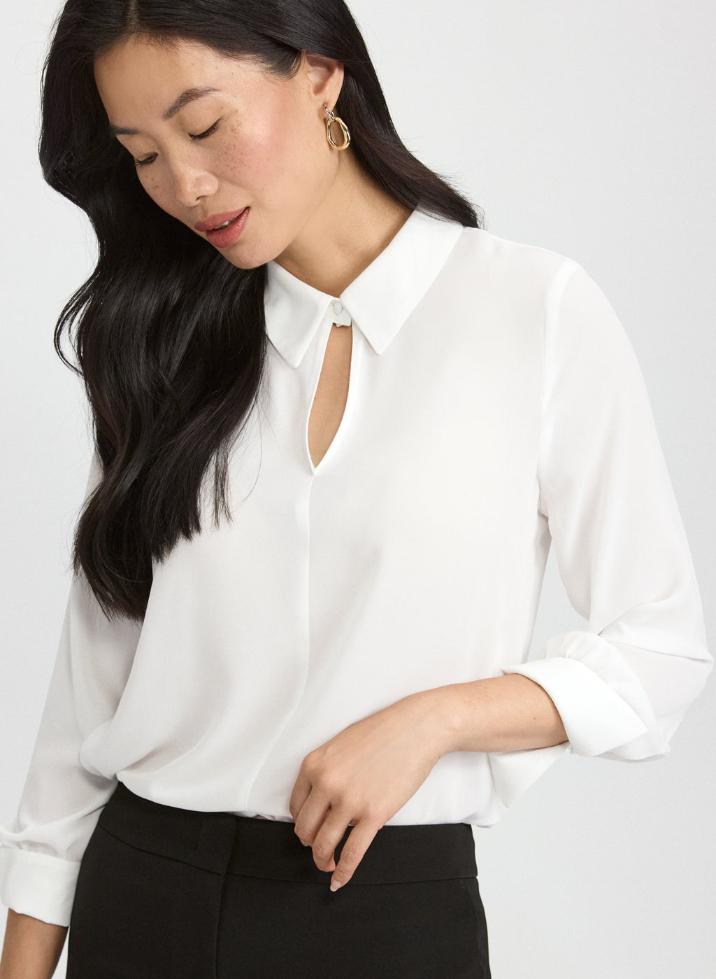 Crepe Keyhole Blouse