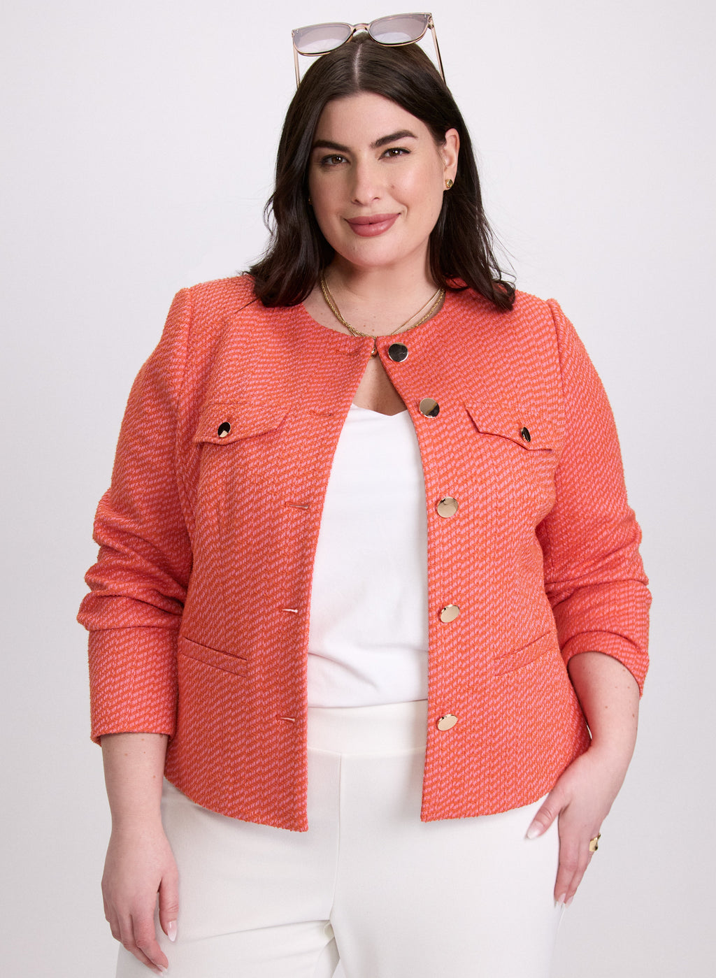 Collarless Bouclé Jacket