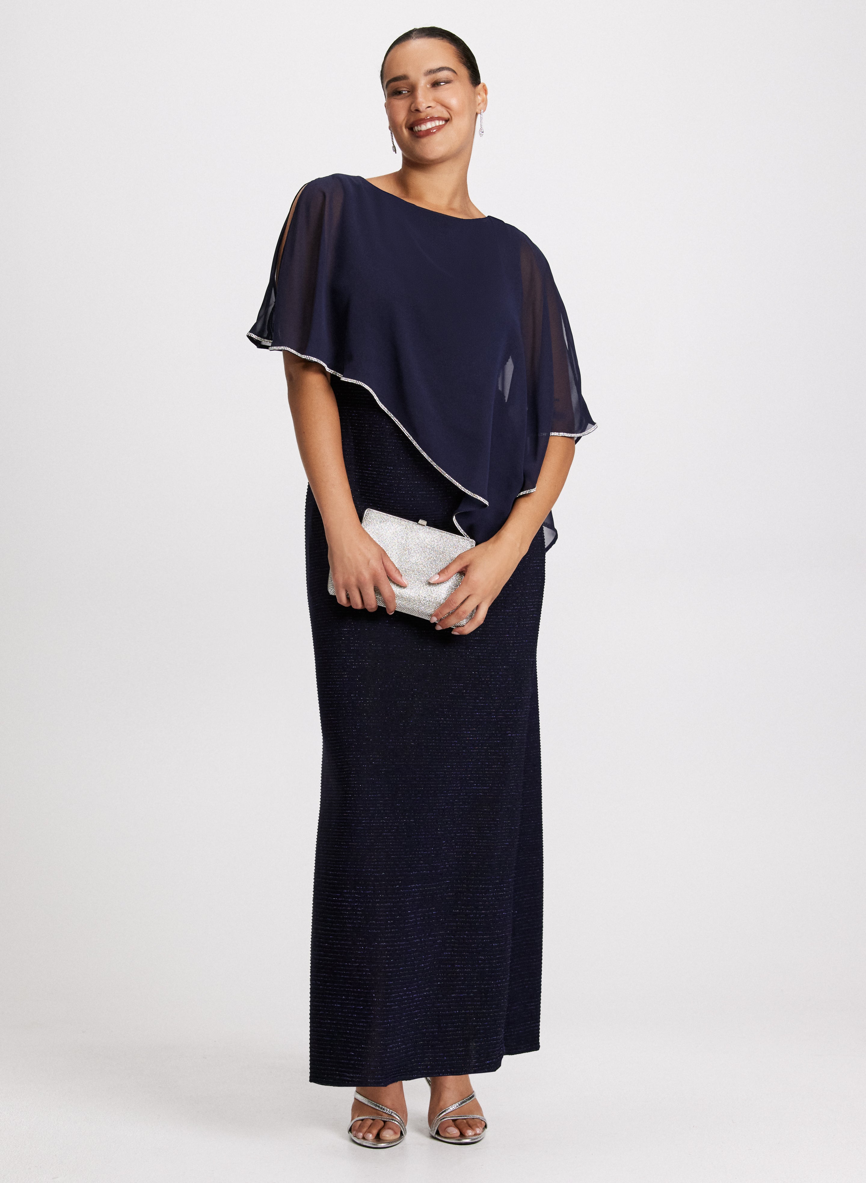 Asymmetric Poncho-Effect Maxi Dress