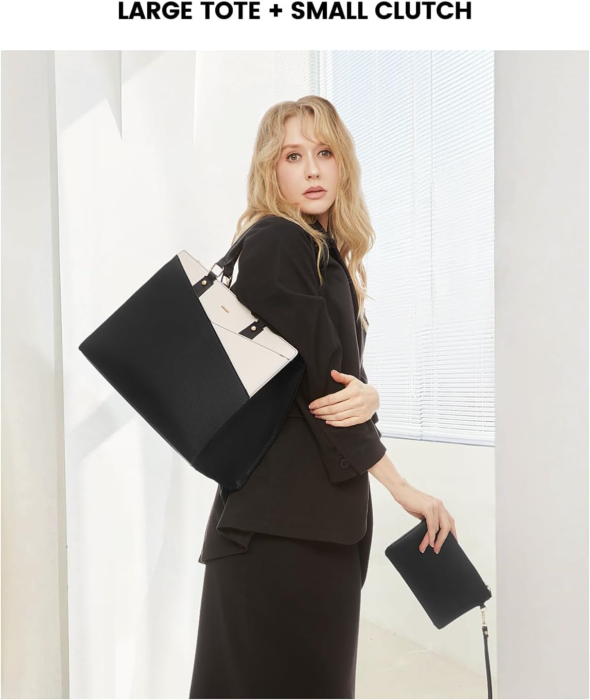 2Pcs Leather Office Laptop Tote Bag, 15.6 17.3