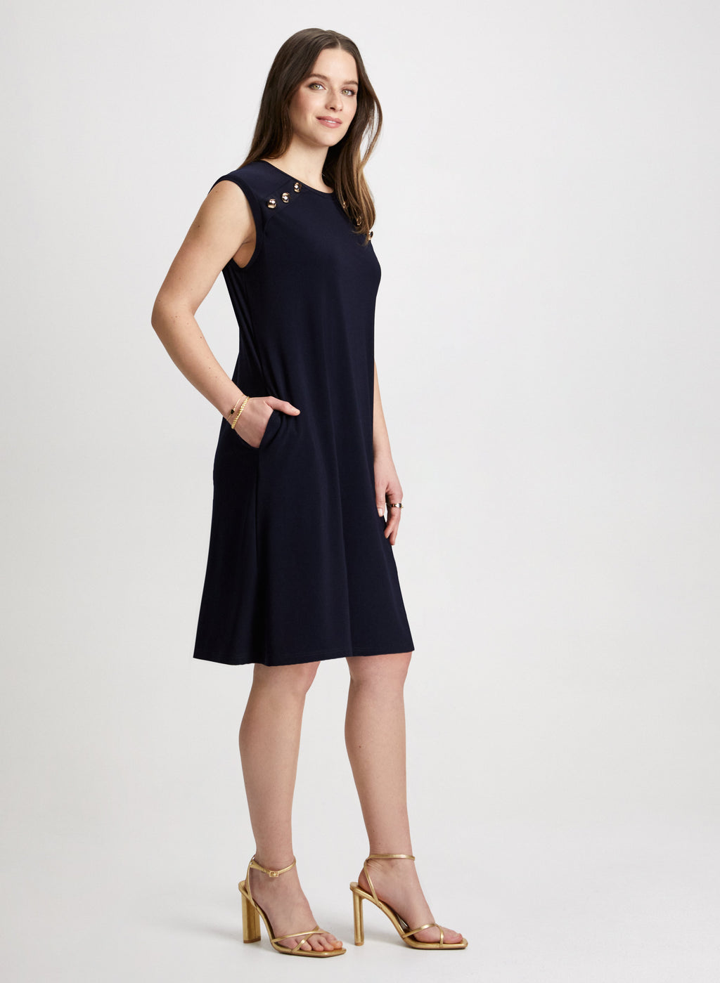 Decorative Button A-Line Dress