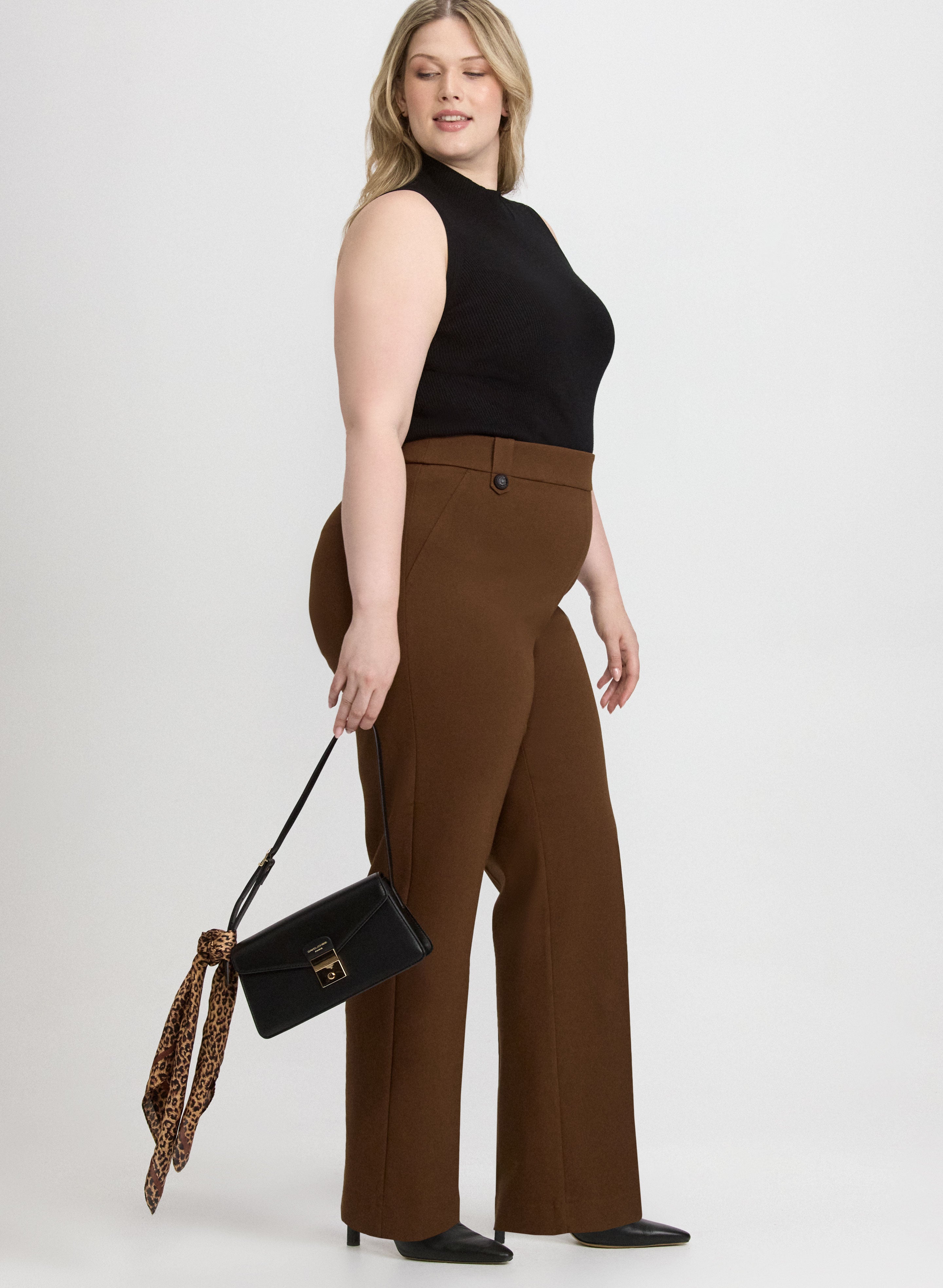 Ava Embossed Button Straight-Leg Pants