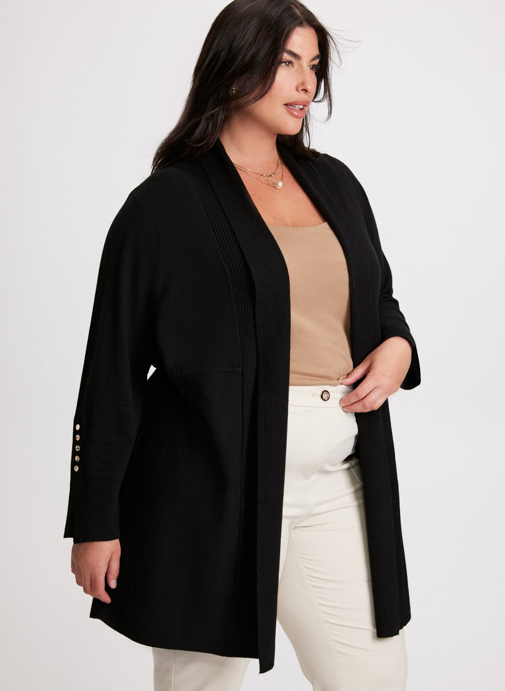 Button Detail Open-Front Cardigan