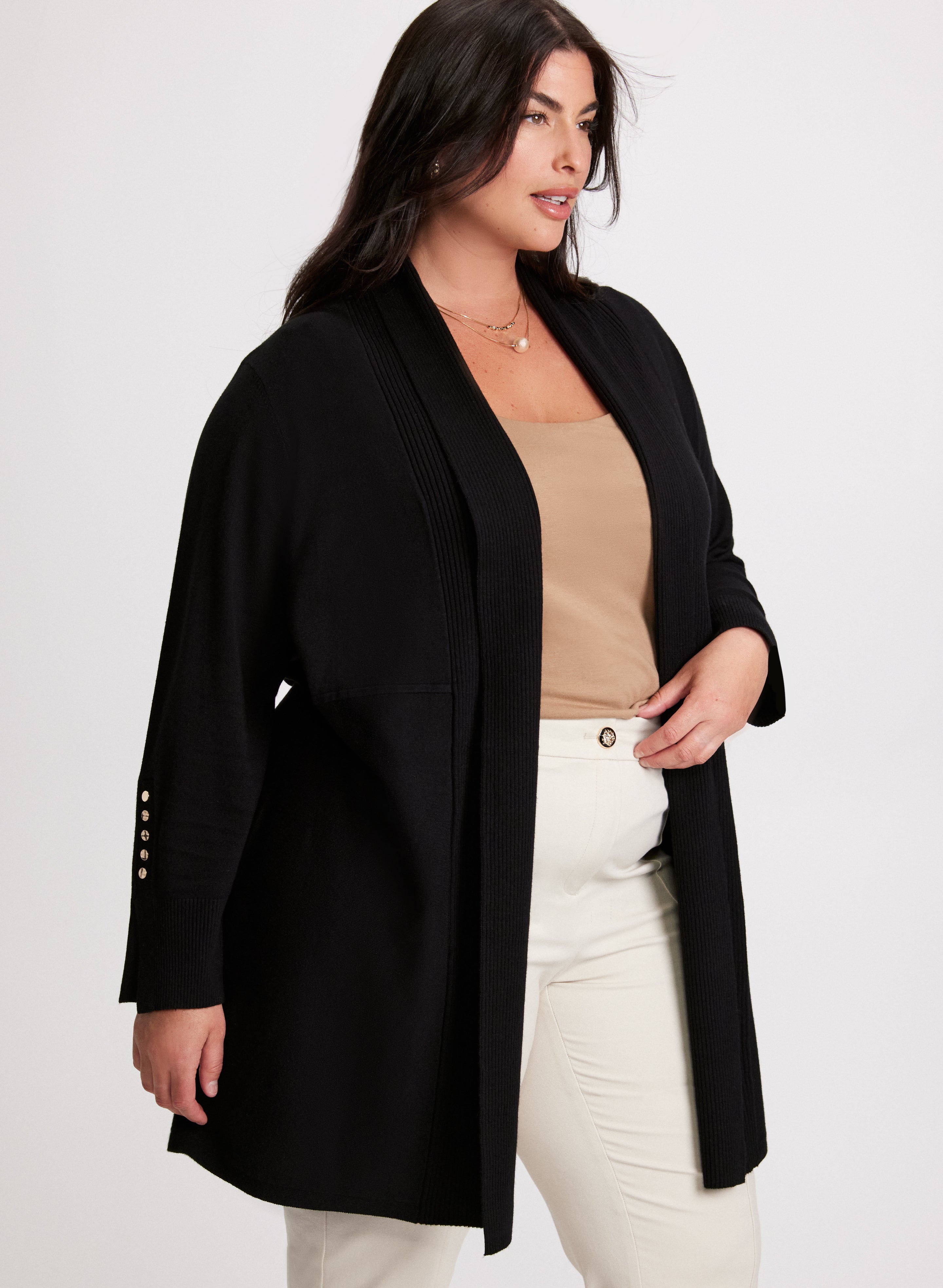 Button Detail Open-Front Cardigan