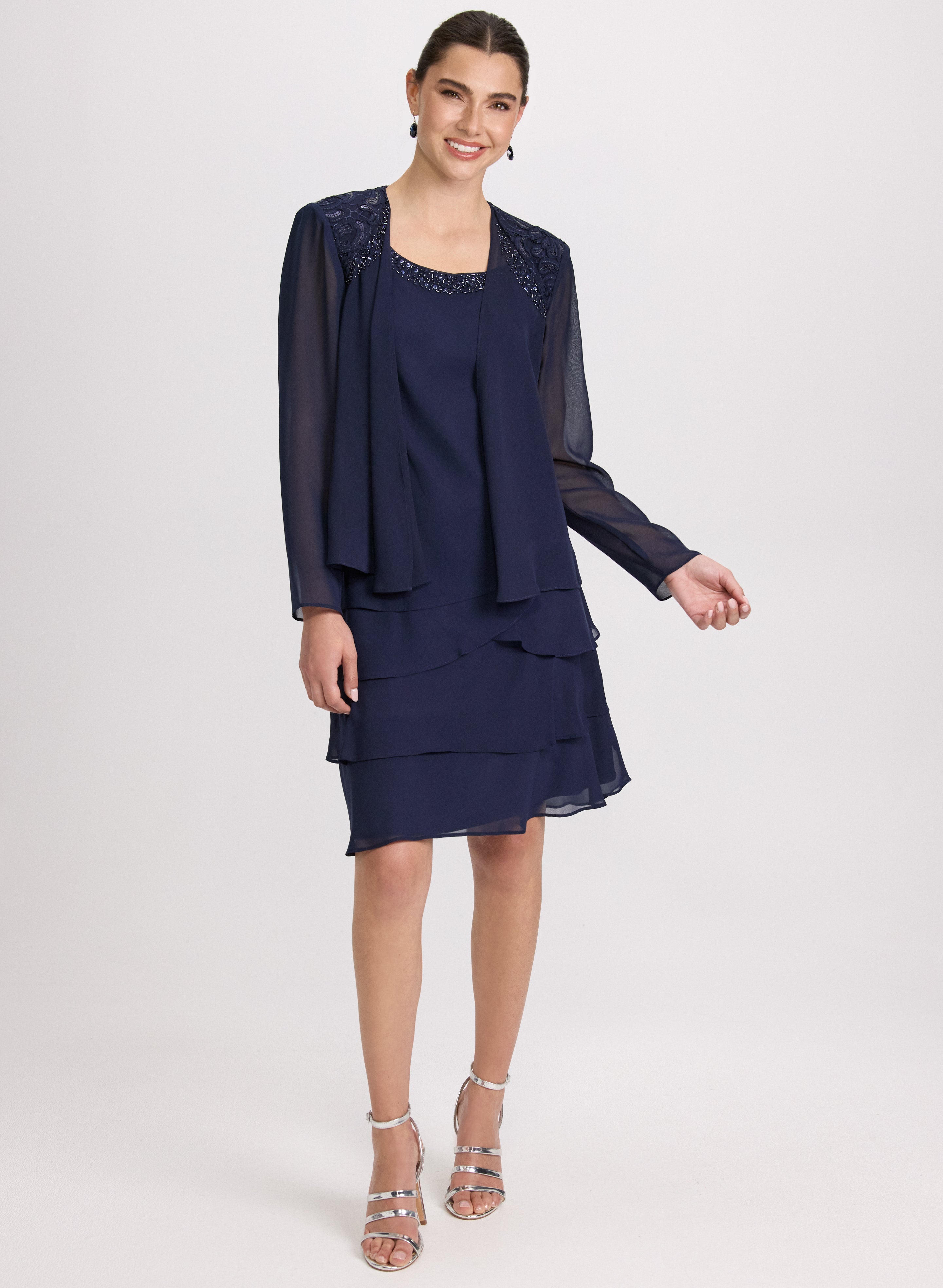 Chiffon Sequin Dress & Jacket Set