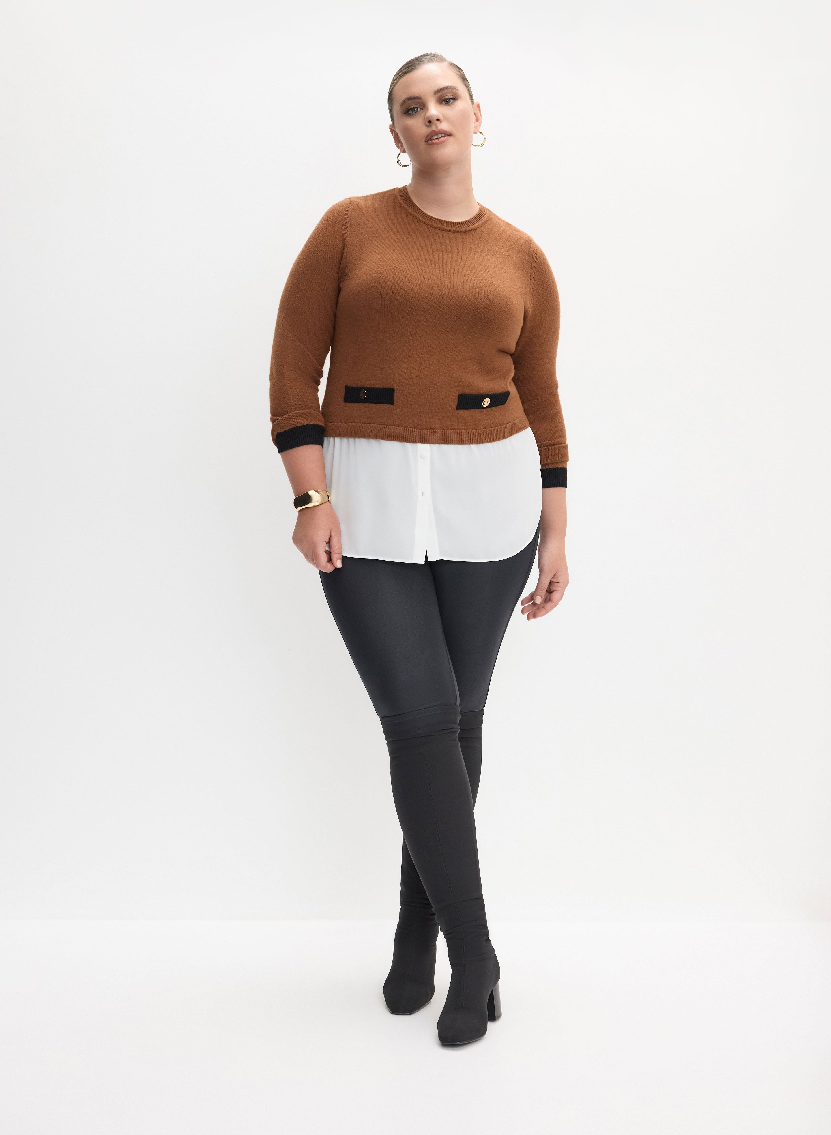 Crew Neck Fooler Sweater & Vegan Leather Leggings