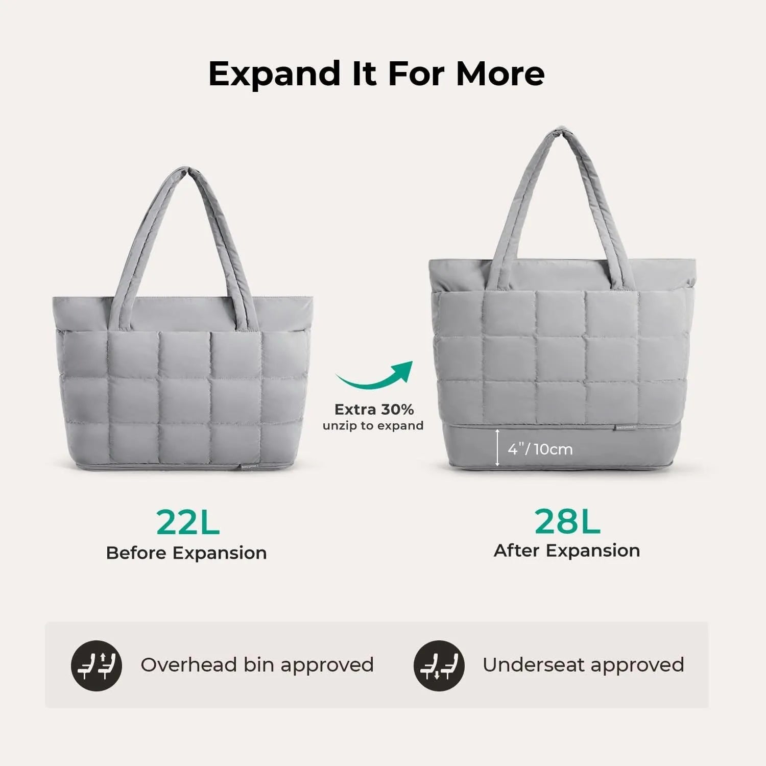 Bubble 22L-28L Expandable Puffer Travel Tote Bag