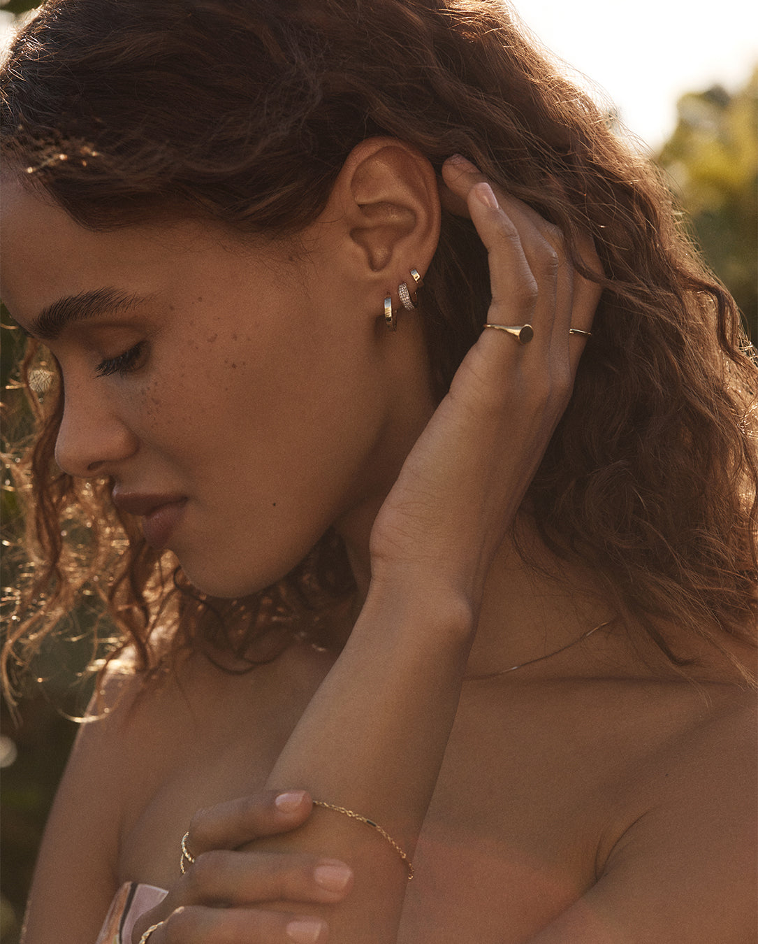 14k Gold Rose Single Hoop