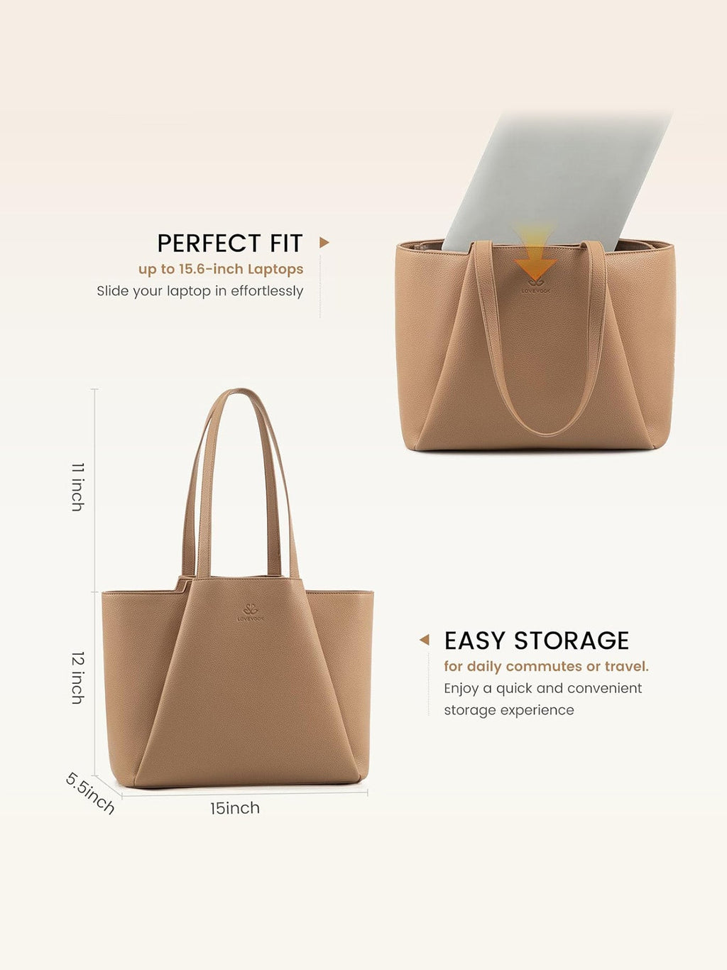 2Pcs Leather Shoulder Bag, 15.6