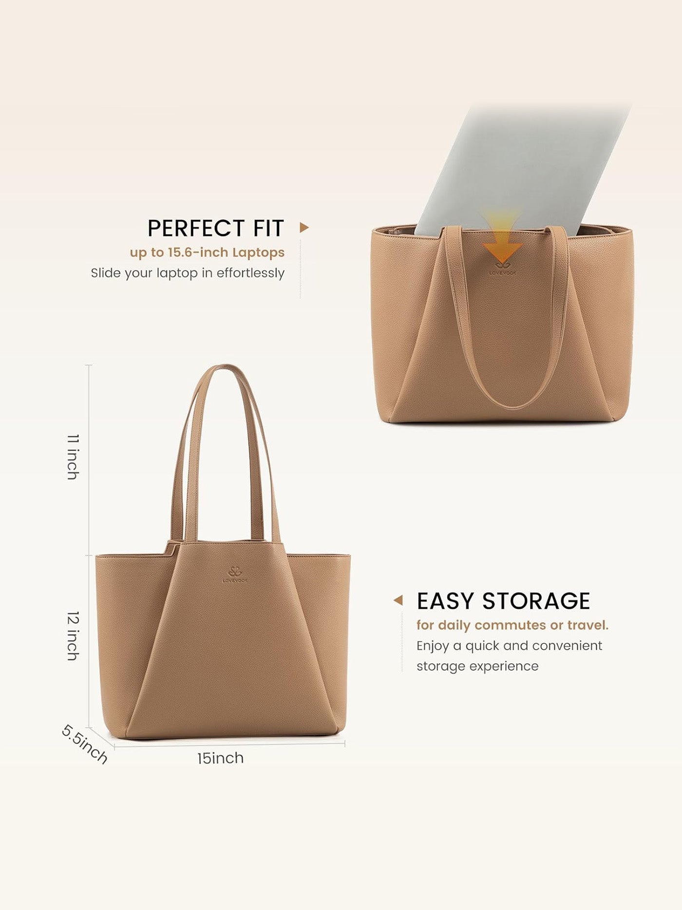 2Pcs Leather Shoulder Bag, 15.6