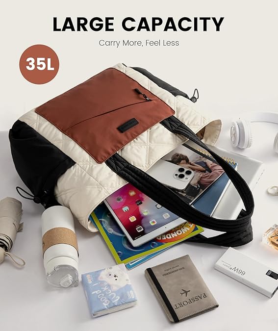 2Pcs Quilted Puffer Tote Bag, 15.6 17.3