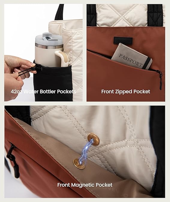 2Pcs Quilted Puffer Tote Bag, 15.6 17.3