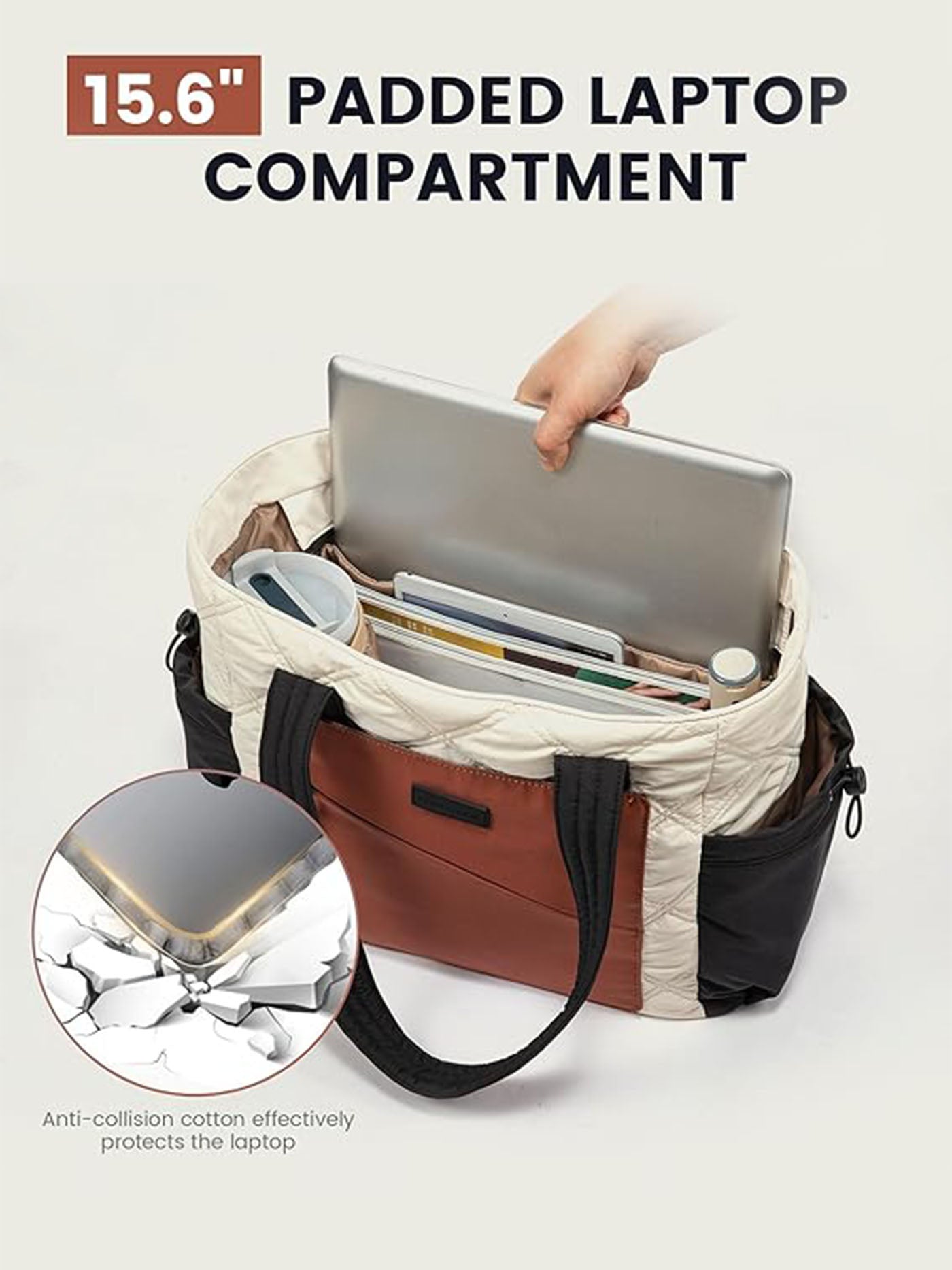 2Pcs Quilted Puffer Tote Bag, 15.6 17.3