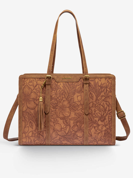 2Pcs Vintage Leather Laptop Tote, 15.6