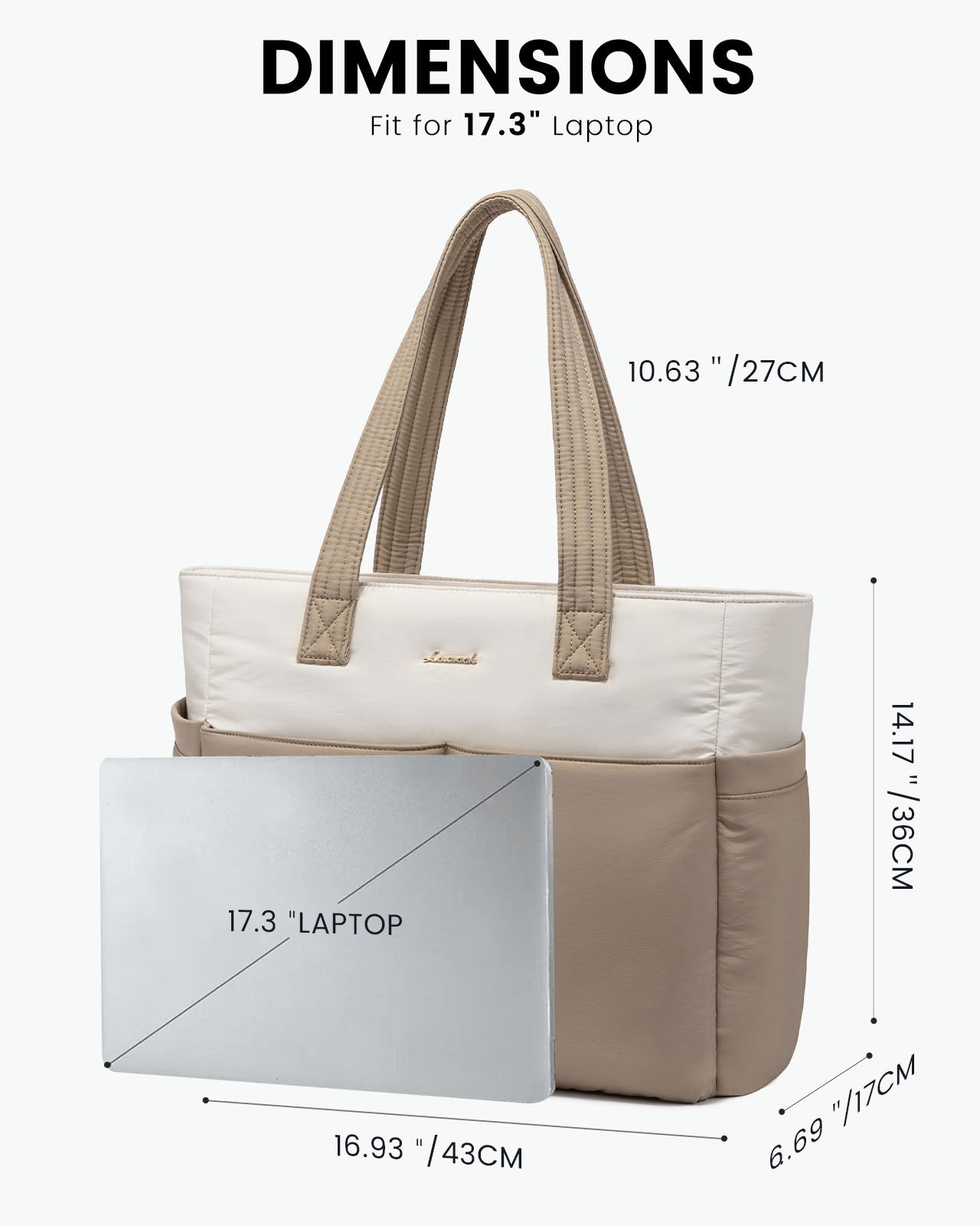 2Pcs Multi-pocket Puffer Tote Bag, 15.6 17.3