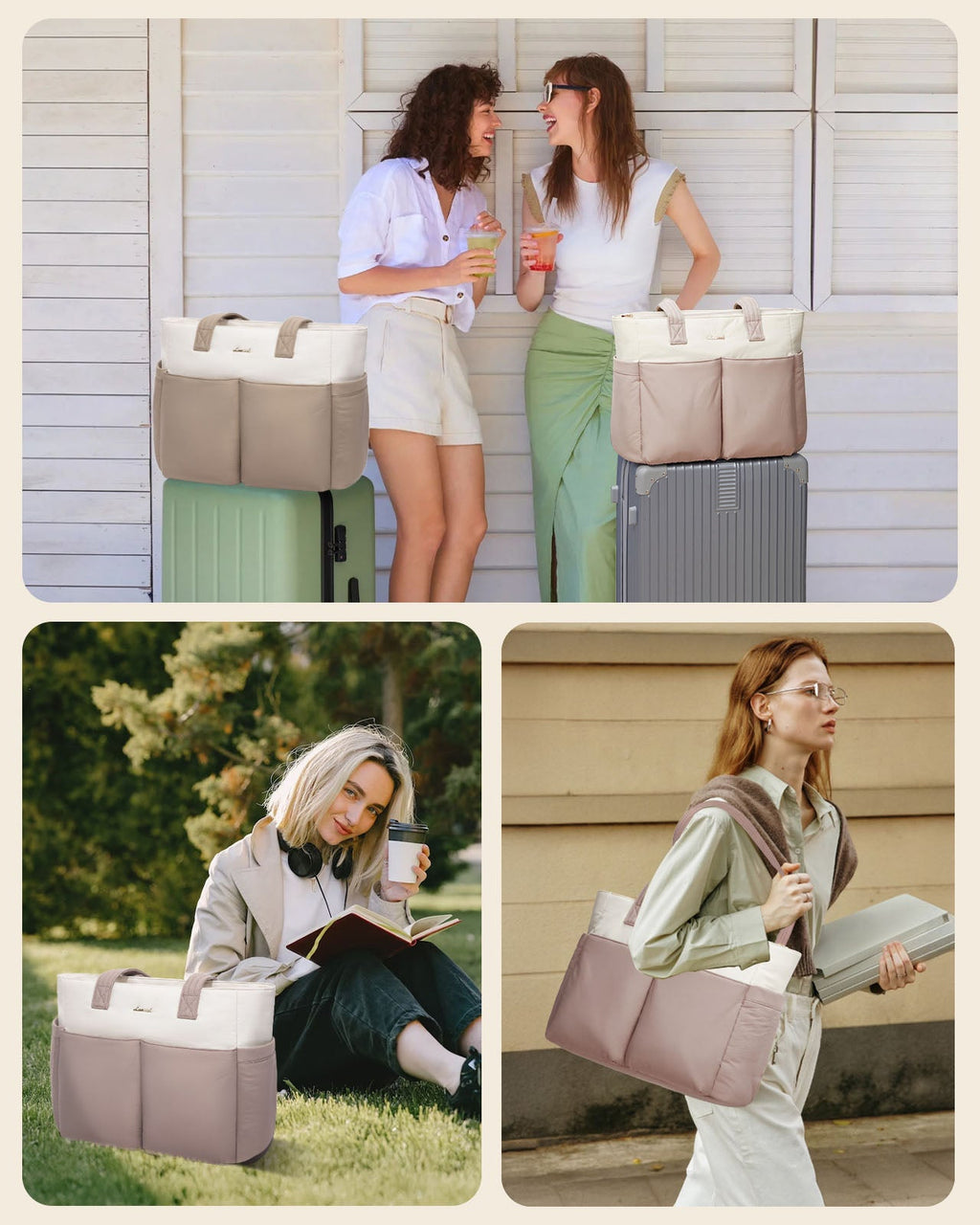 2Pcs Multi-pocket Puffer Tote Bag, 15.6 17.3