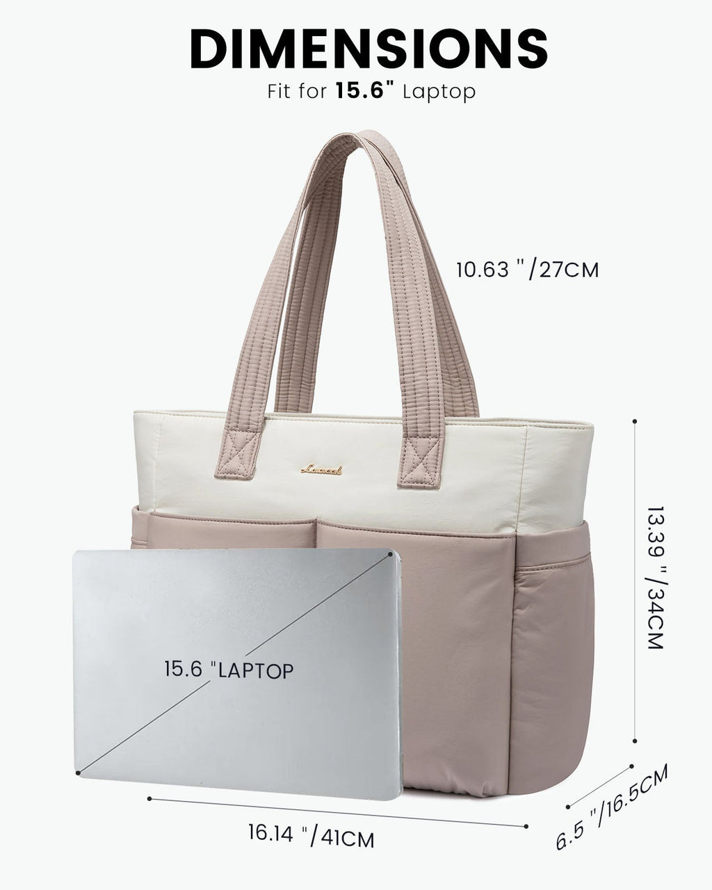 2Pcs Multi-pocket Puffer Tote Bag, 15.6 17.3