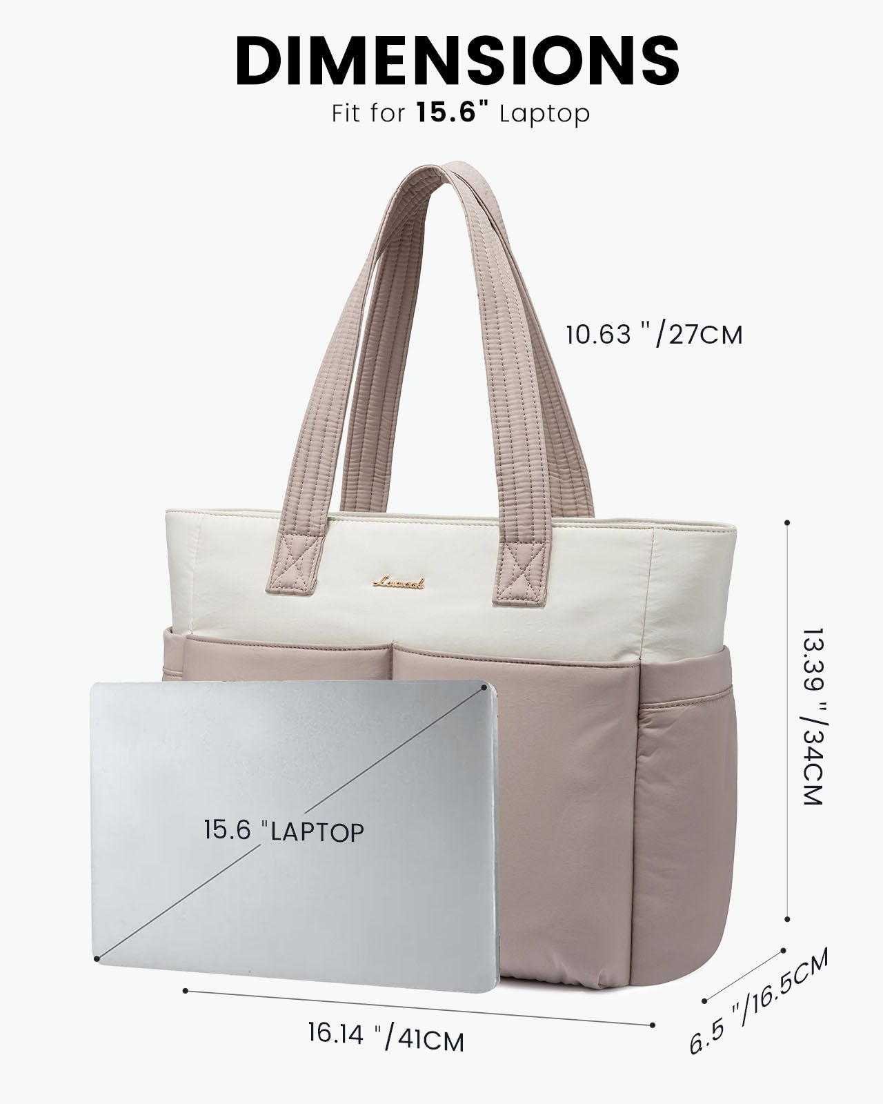 2Pcs Multi-pocket Puffer Tote Bag, 15.6 17.3