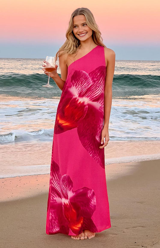 Paisleigh Pink Orchid One Shoulder Maxi Dress