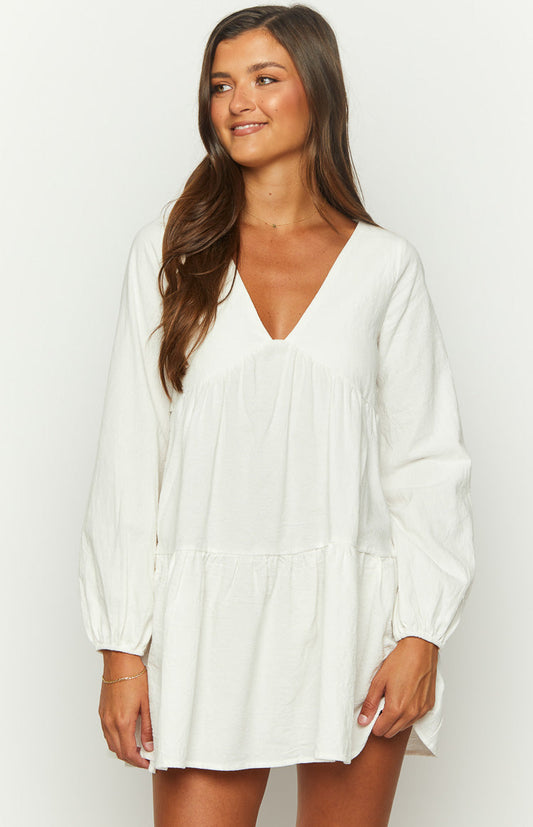 Retta White Long Sleeve Mini Dress