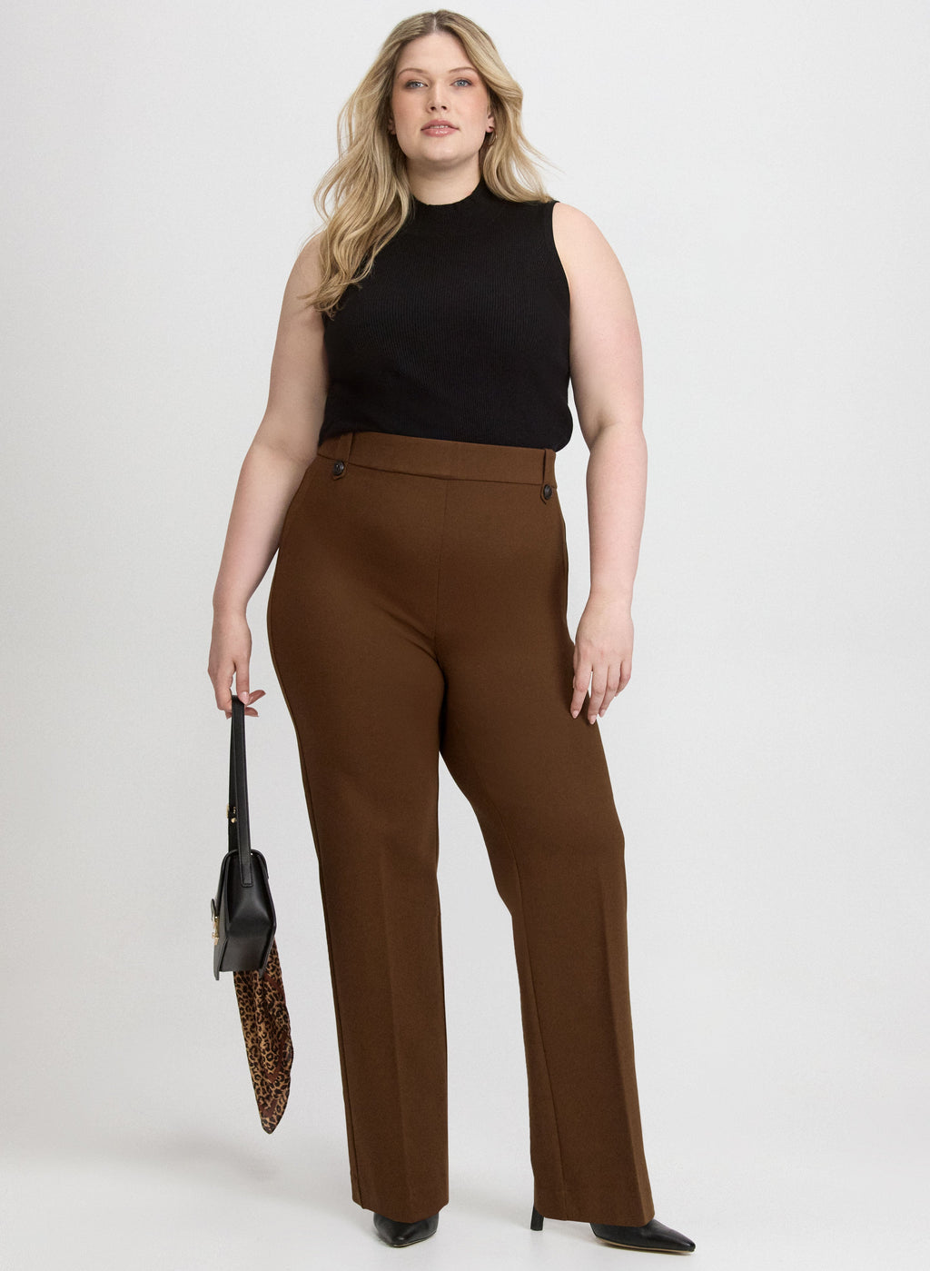 Ava Embossed Button Straight-Leg Pants