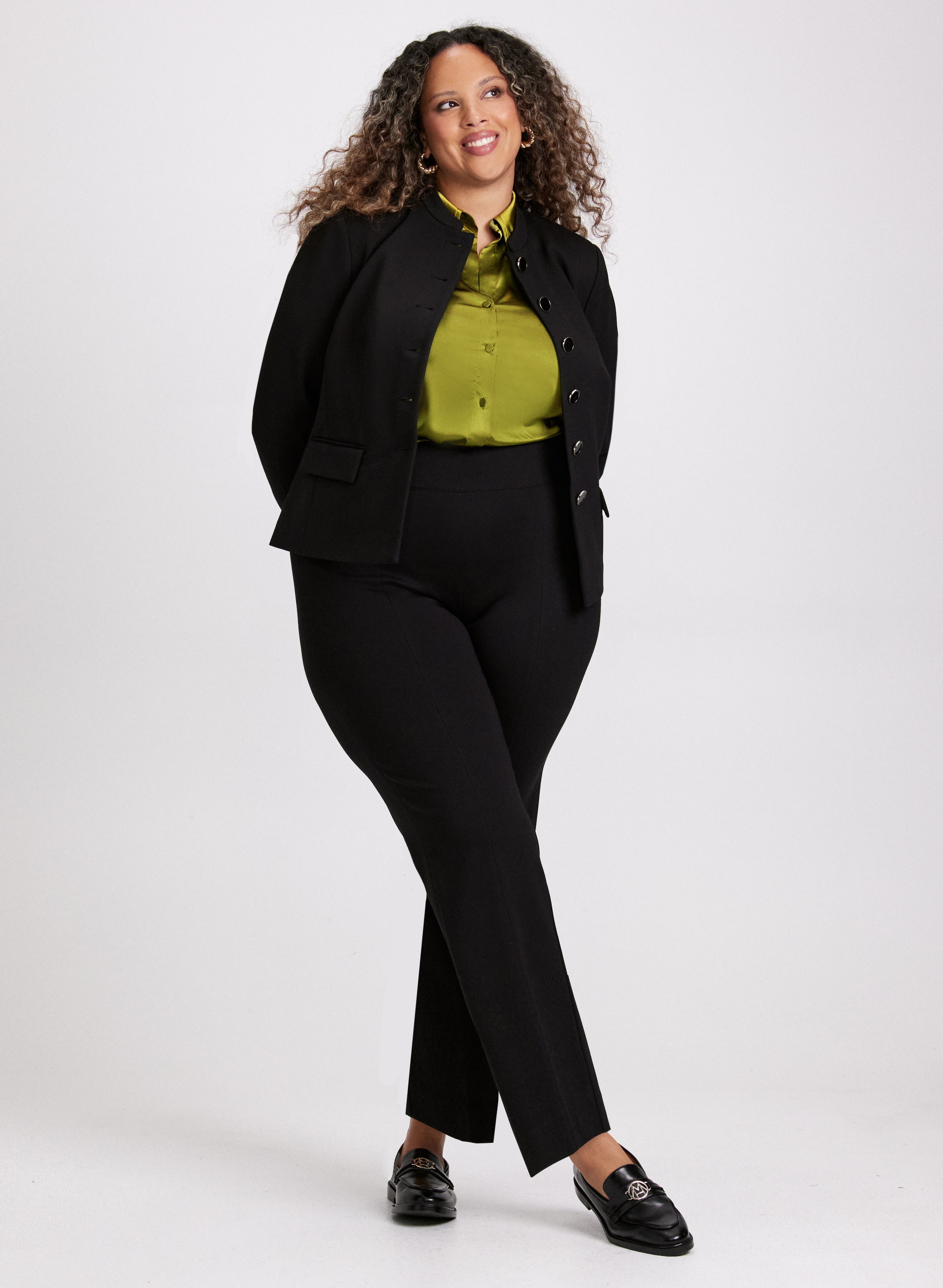 Crew Neck Button-Down Jacket & Sophia Straight Leg Pants