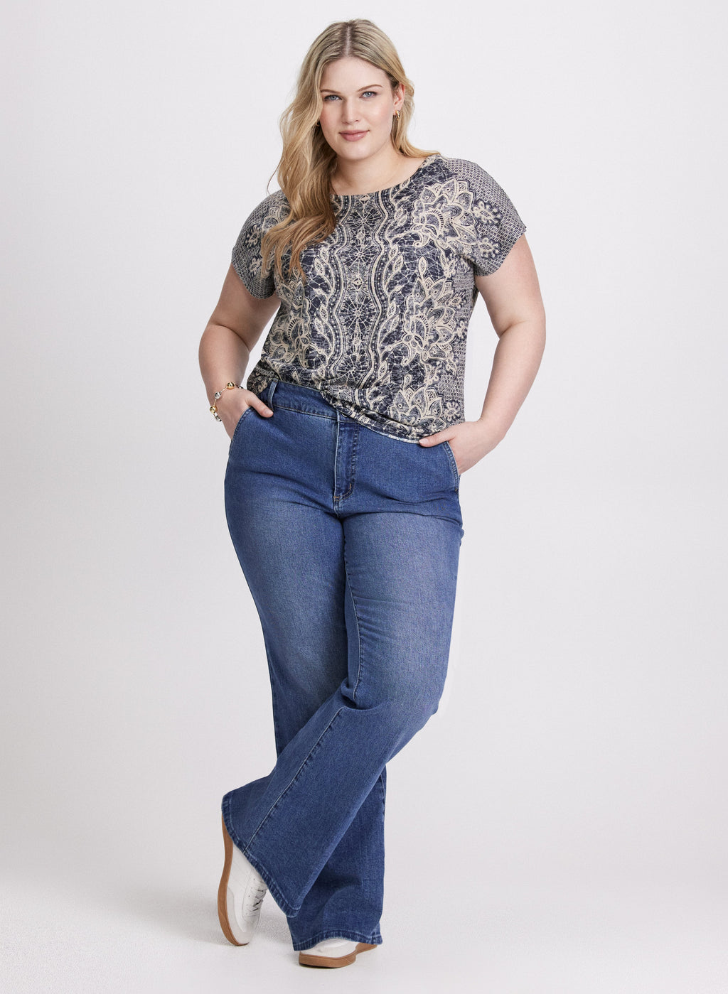 Abstract Rhinestone Embellished T-Shirt