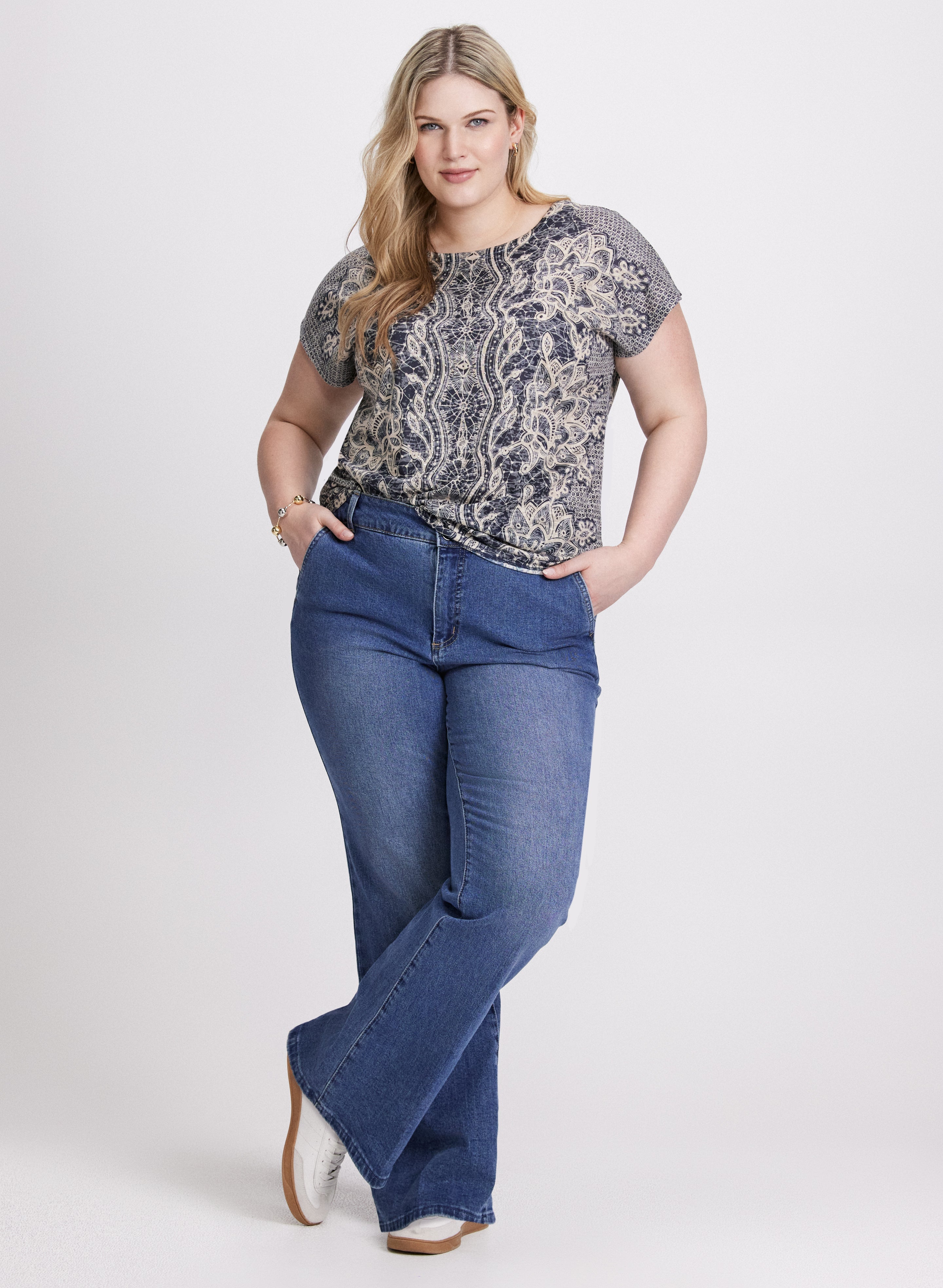 Abstract Rhinestone Embellished T-Shirt