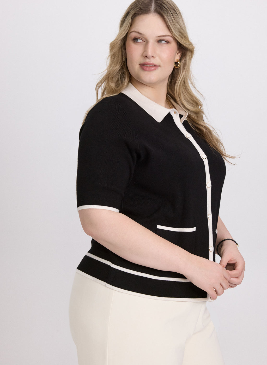 Contrast Knit Polo Top