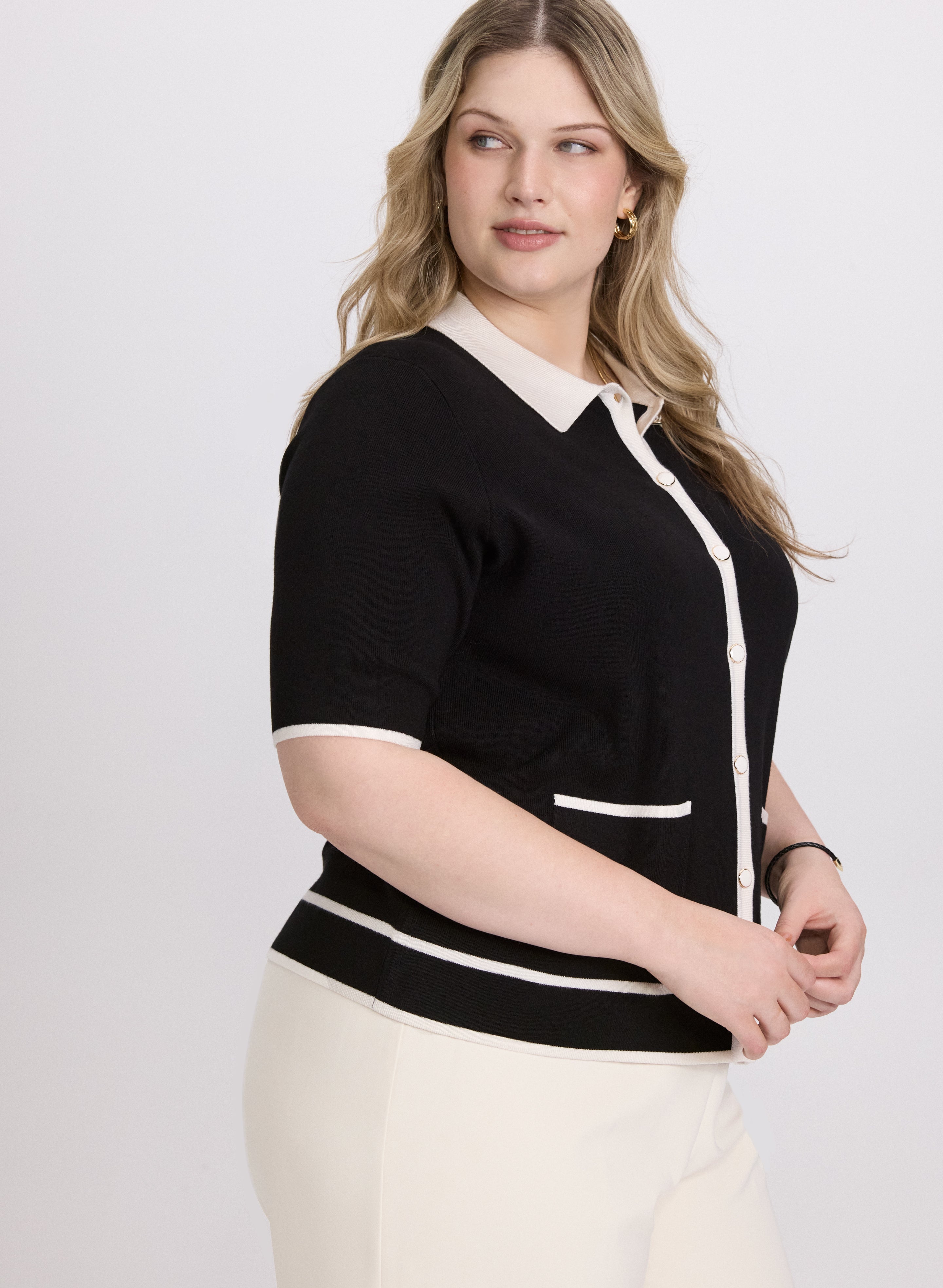 Contrast Knit Polo Top