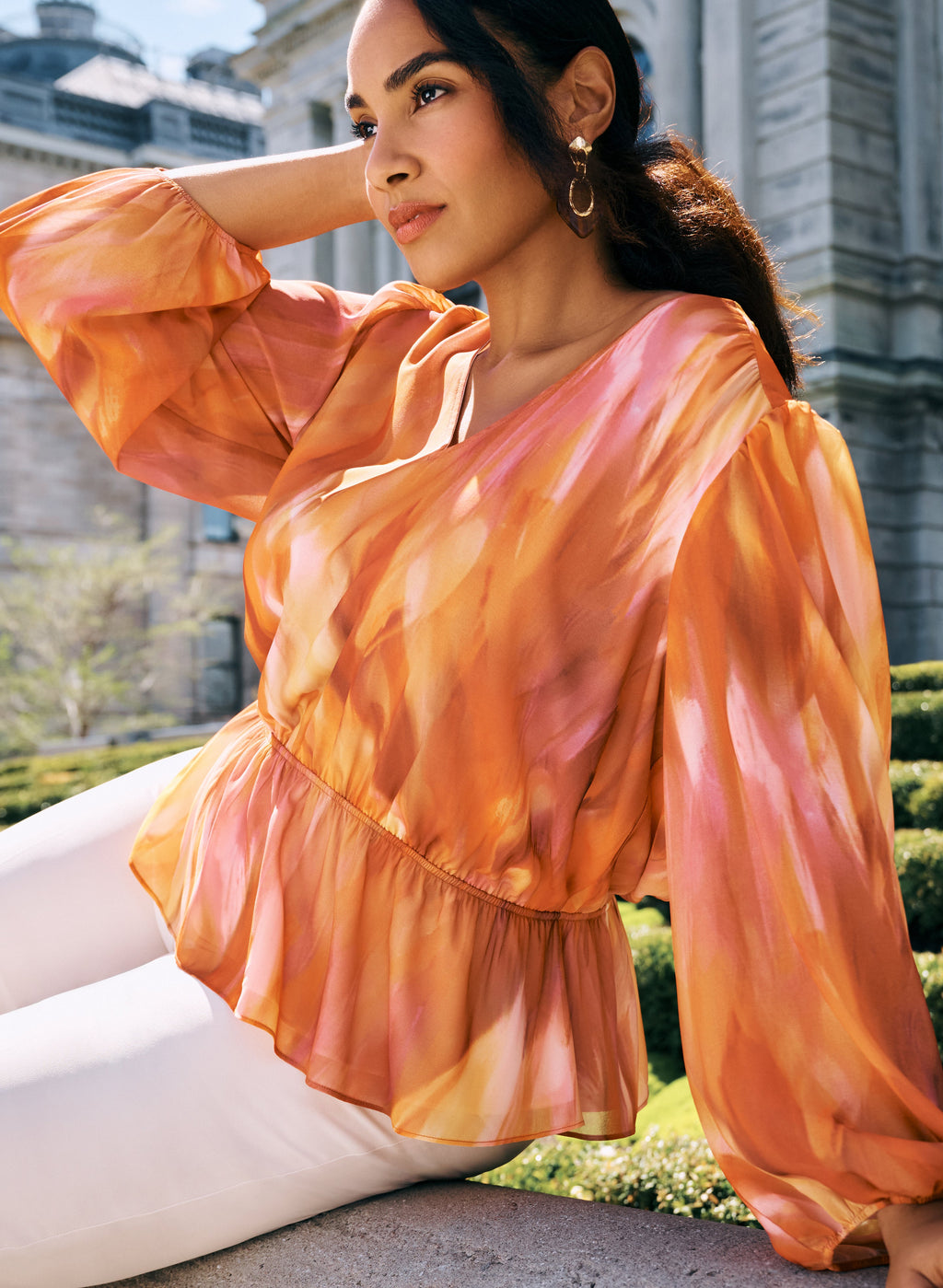 Abstract Peplum Blouse