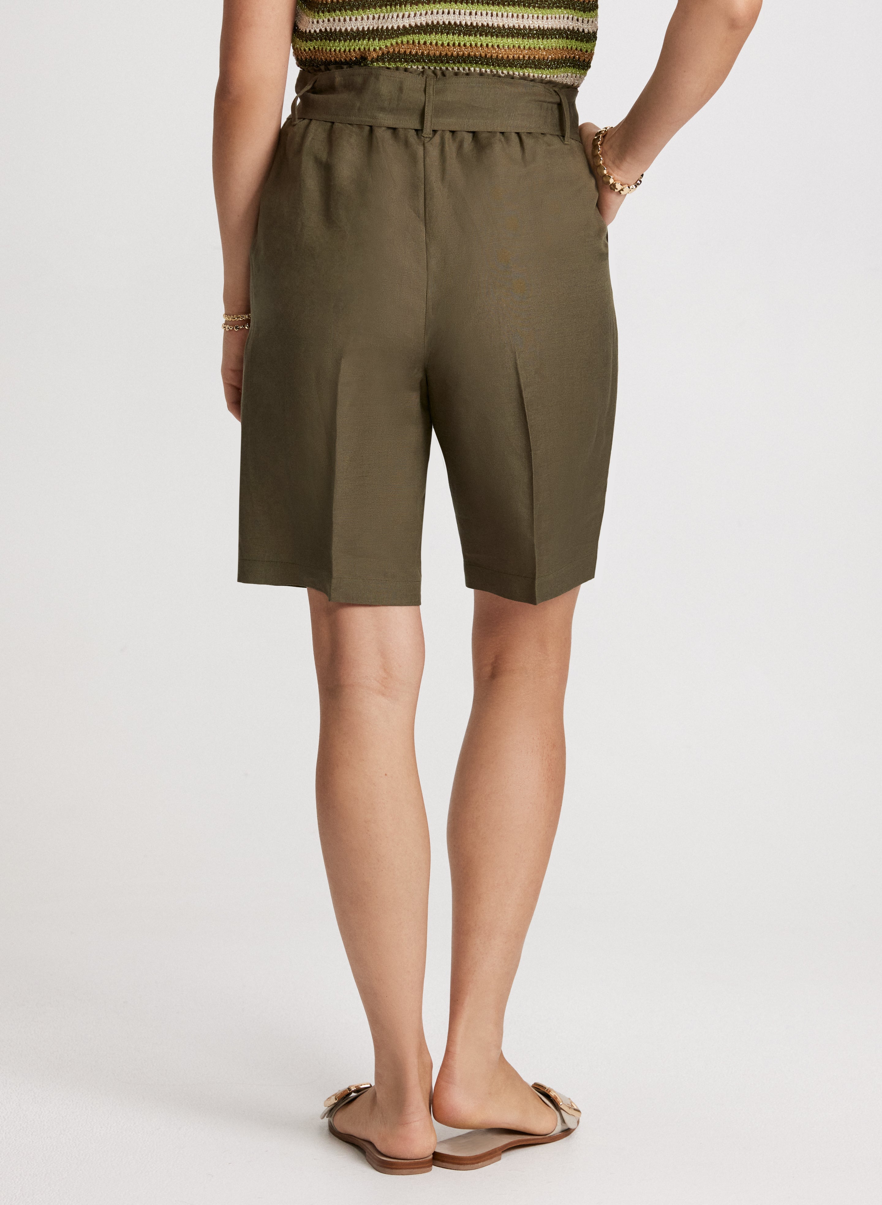 Belted Linen-Blend Shorts