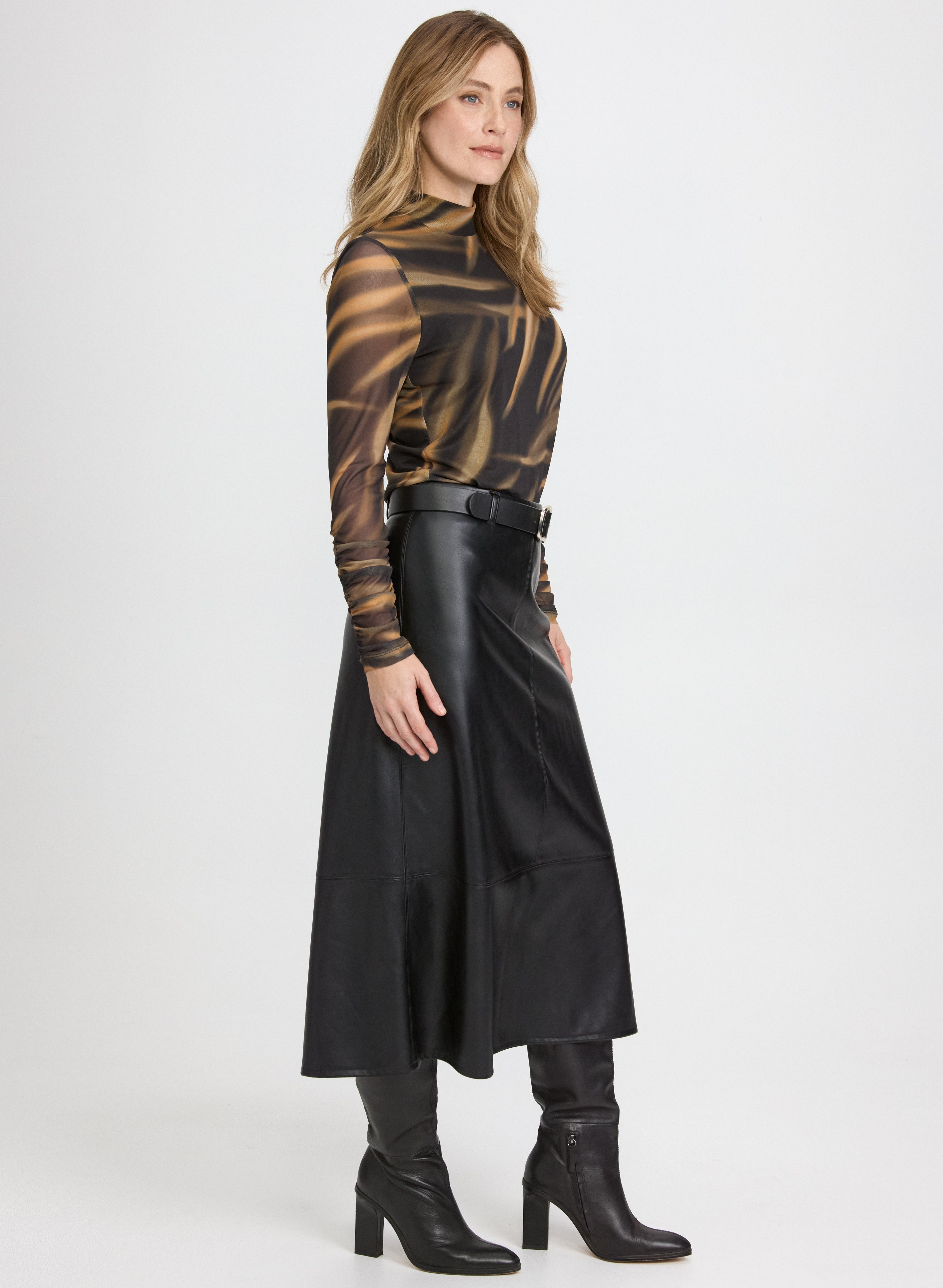 Belted Vegan Leather Skirt