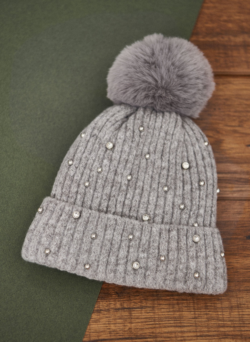 Crystal Detail Pom Pom Hat