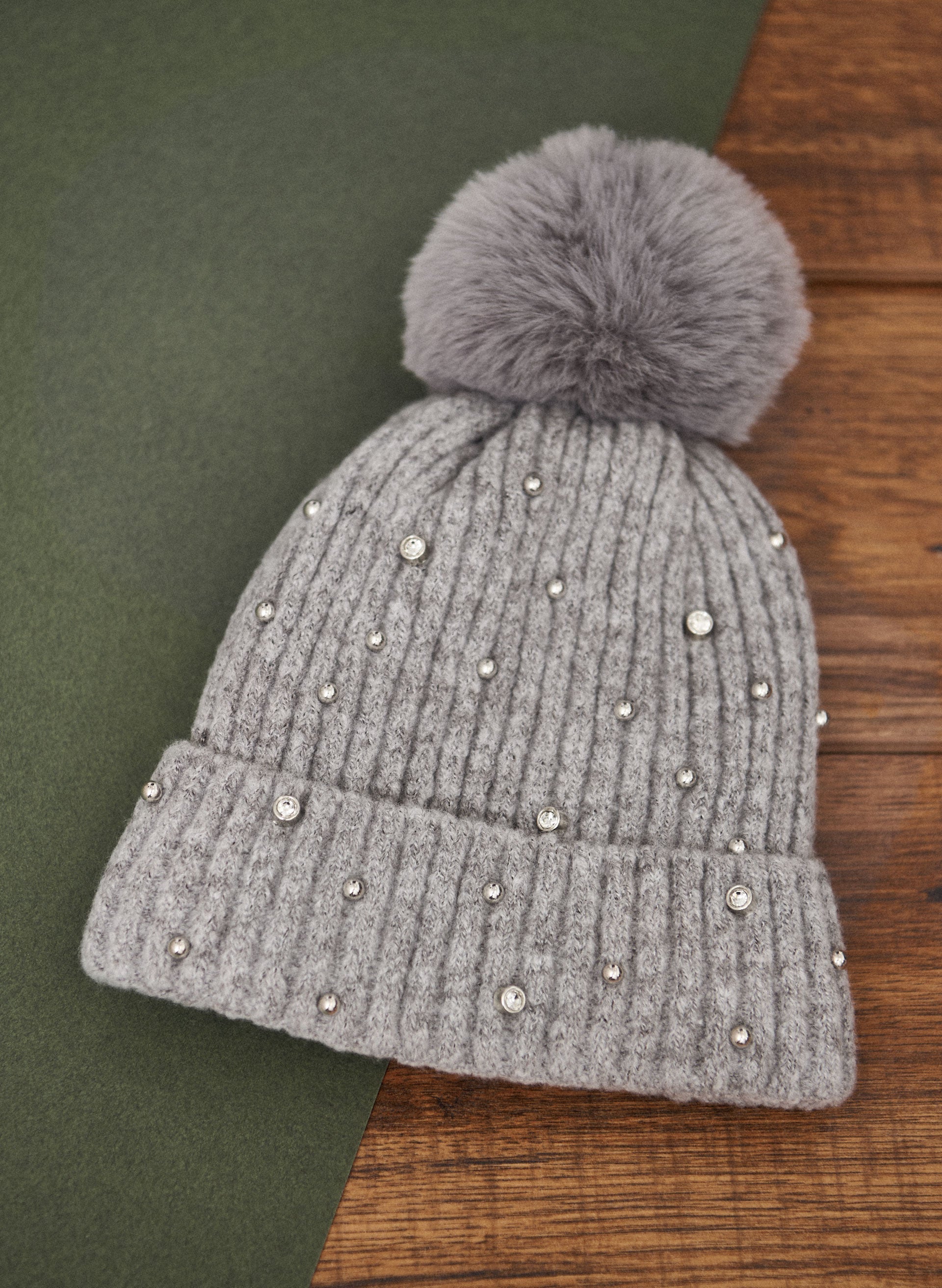 Crystal Detail Pom Pom Hat