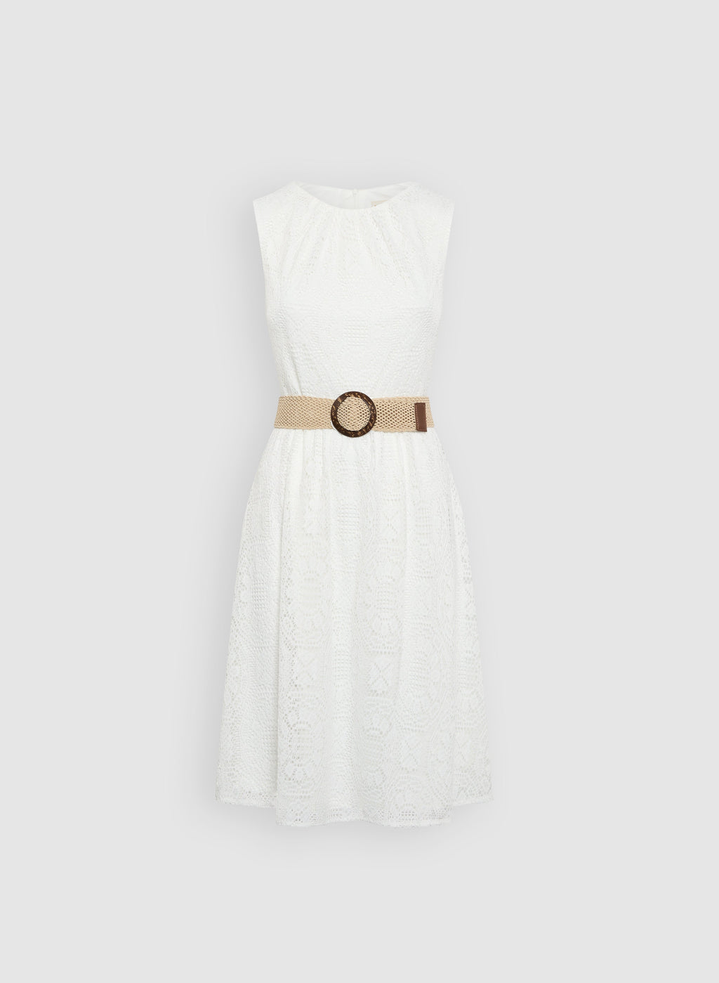 Belted Fit-&-Flare Crochet Dress