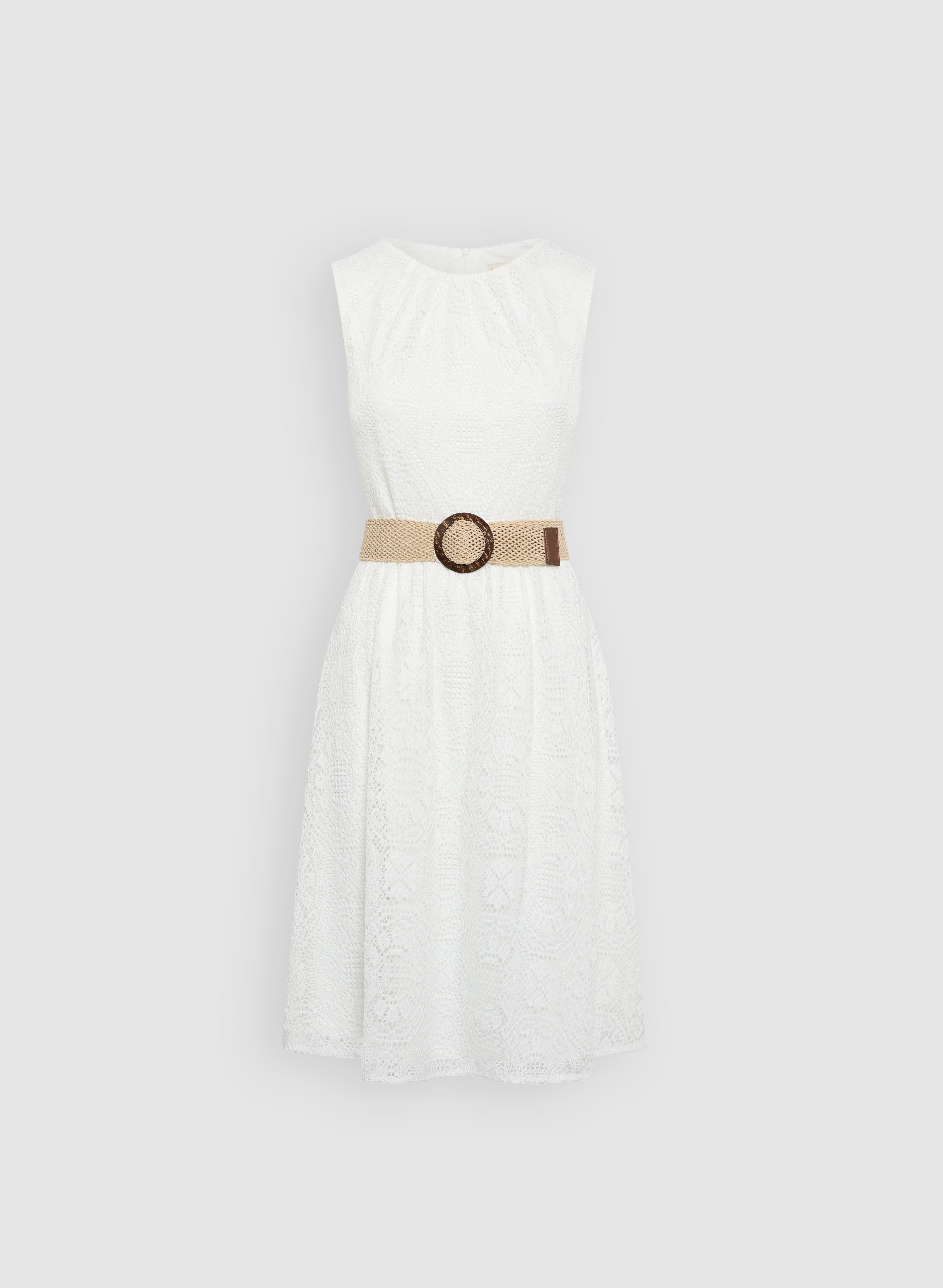 Belted Fit-&-Flare Crochet Dress