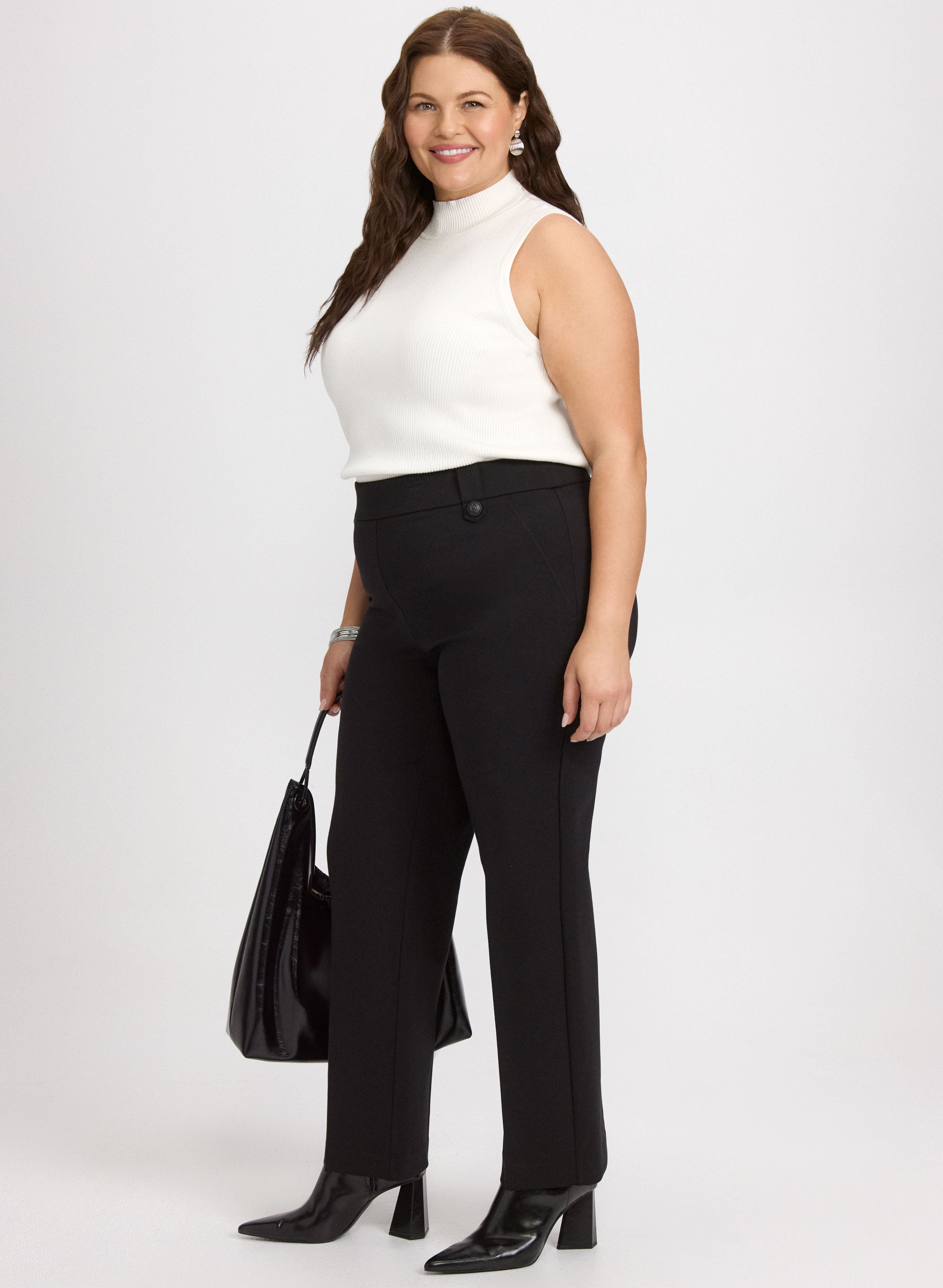 Ava Embossed Button Straight-Leg Pants