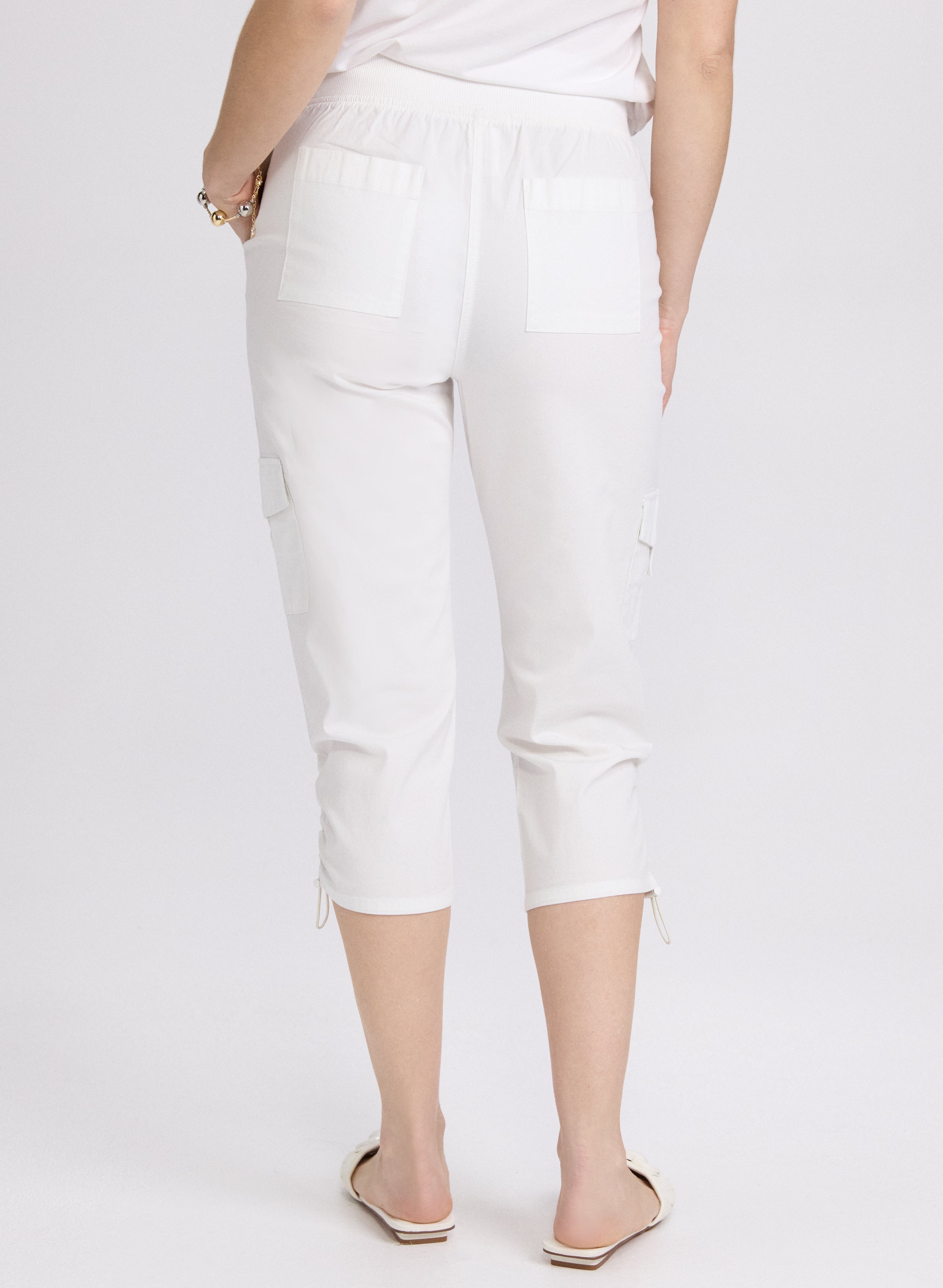 Cropped Drawstring Hem Cargo Pants